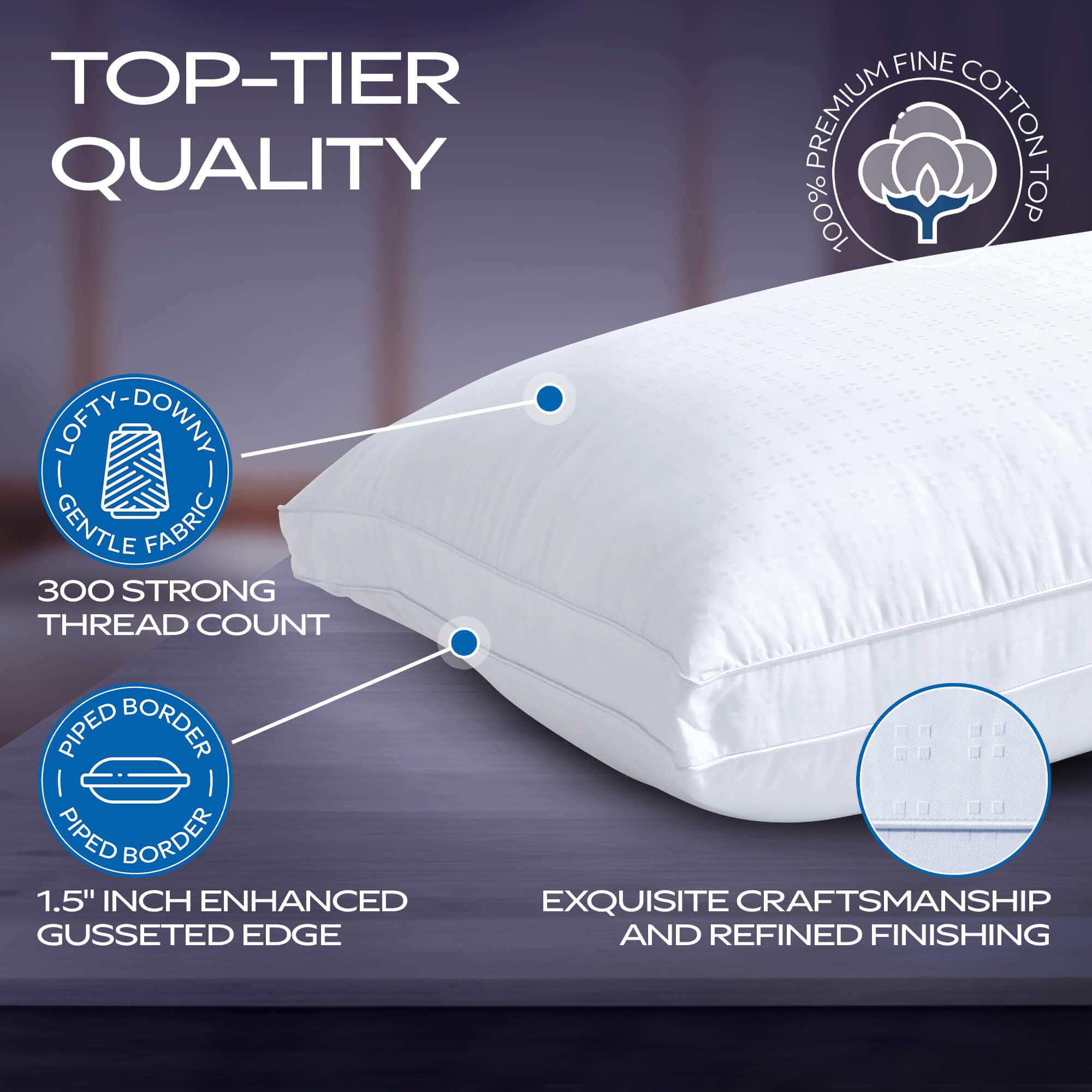 Hypoallergenic Down Alternative Pillow - Super Plush Microfiber Fill with Cotton Cover | Soft, Breathable & Allergy Safe | Standard Size 20x26x1.5 | Perfect for Side Sleepers, Back Pain Relief & Luxury Bedding