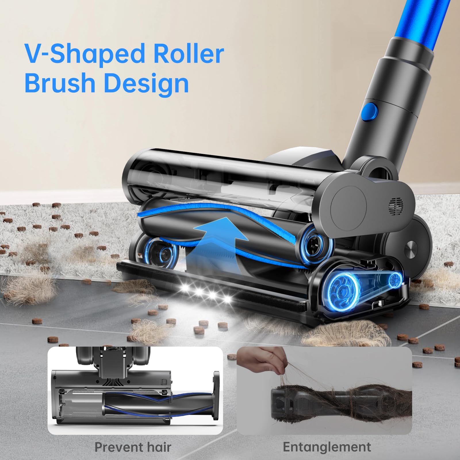 FABULETTA Cordless Stick Vacuum Cleaner - 500W Brushless Motor, Lightweight & Rechargeable for Home Use, 55 Min Runtime - Perfect for Pet Hair, Carpet, Hard Floors (Deep Blue) | Ideal for Quick Cleanups, Stairs, Cars & Daily Household Cleaning