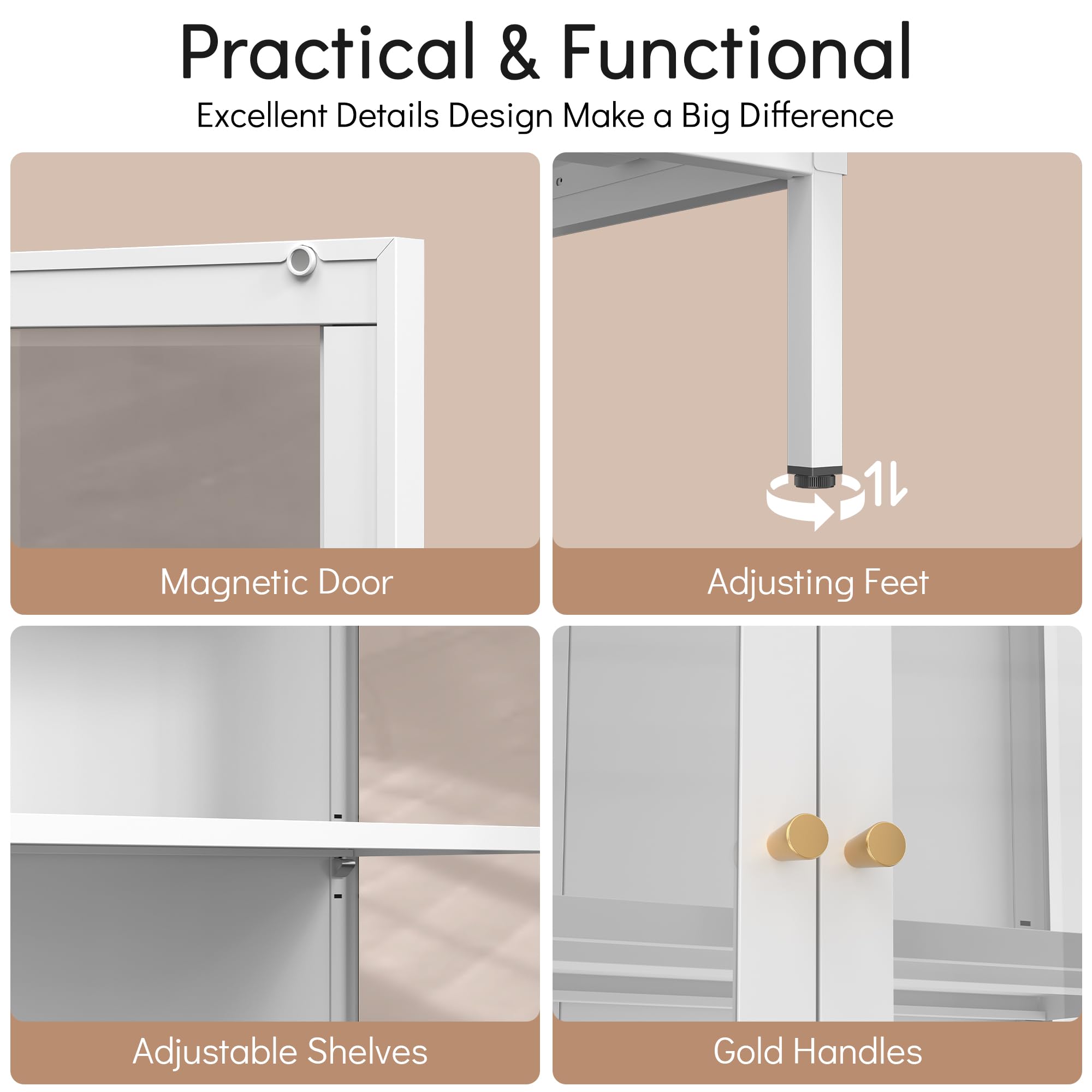 White Glass Display Cabinet with Doors & Shelves - 66