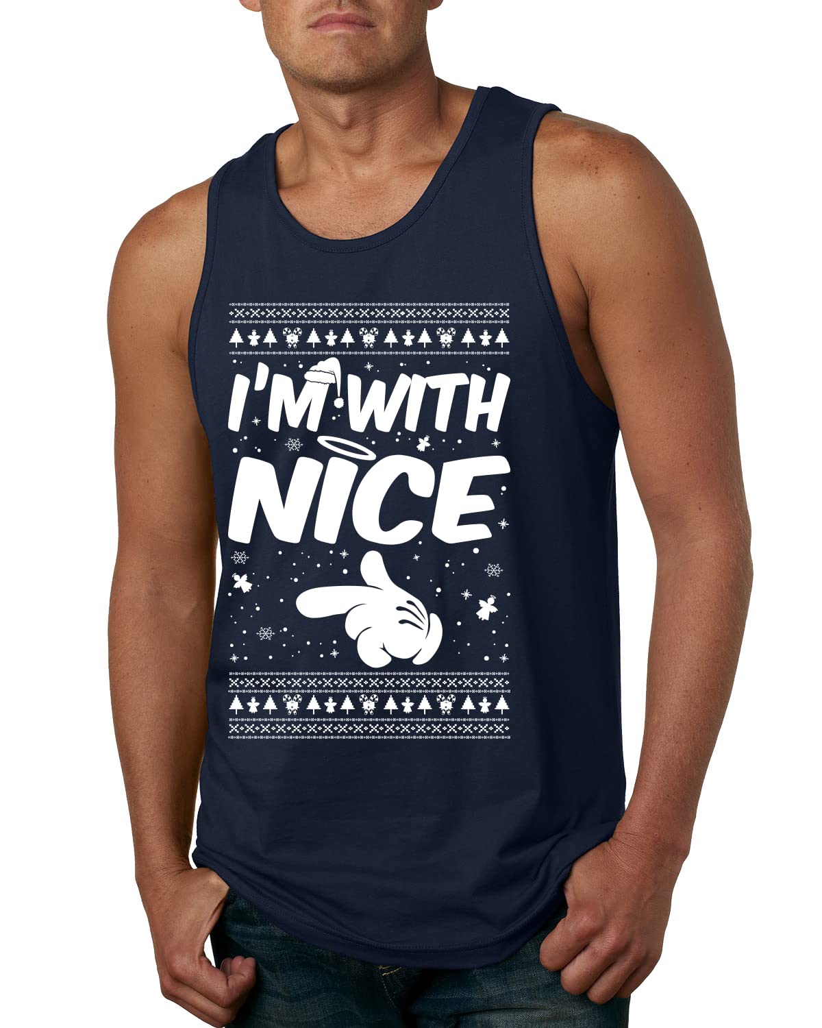Wild Bobby 'I'm with Nice' Ugly Christmas Sweater - Graphic Tank Top for Men | Funny Holiday Party Outfit & Festive Gift Idea