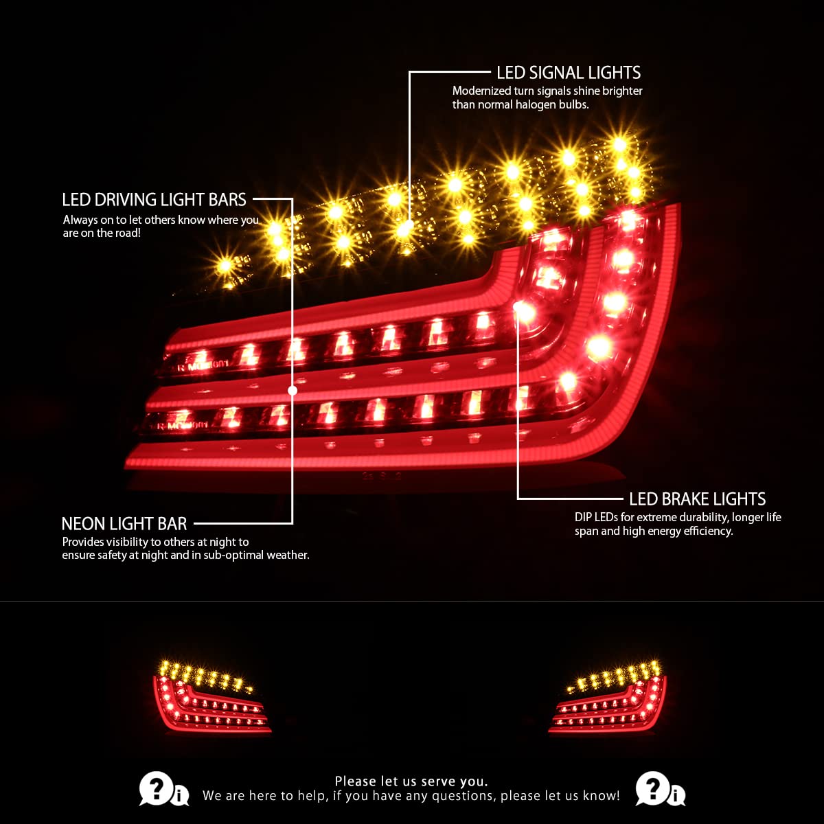AUTOZENSATION LED Tail Lights for 2008-2010 BMW E60 5-Series Sedan - Left & Right Pair with Jet Black Housing & Red LED Bar - Direct Fit Replacement - Enhances Night Visibility & Style
