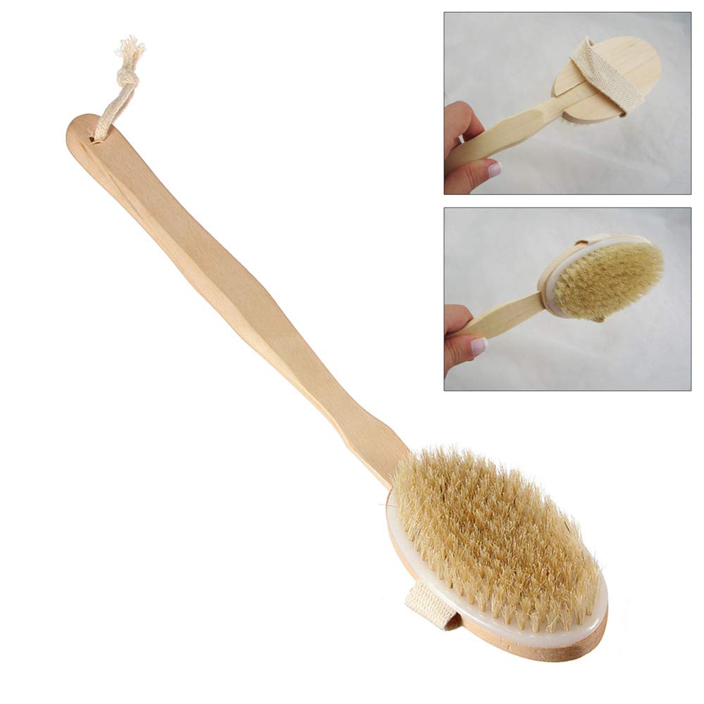 Natural Wood Spa Shower Bath Body Brush with Long Handle - Back Massage Scrubber for Exfoliation & Relaxation - Perfect for Home Spa, Bath Time & Self Care Routine