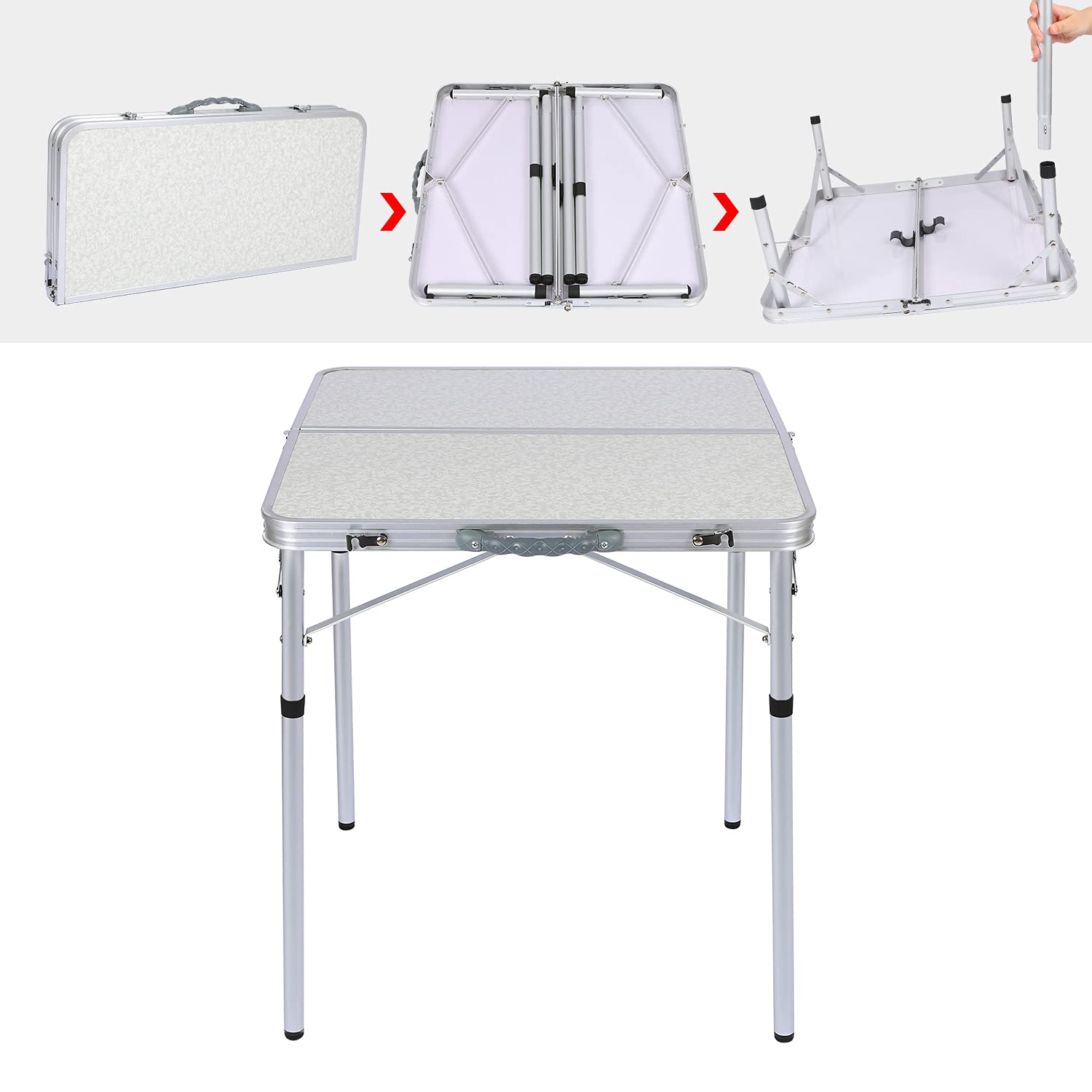 24x24 Inch Lightweight Portable Folding Card Table with Waterproof MDF Top - White Square Folding Table for Adults, Indoor & Outdoor Use - Perfect for Parties, Camping, Picnics & Game Nights
