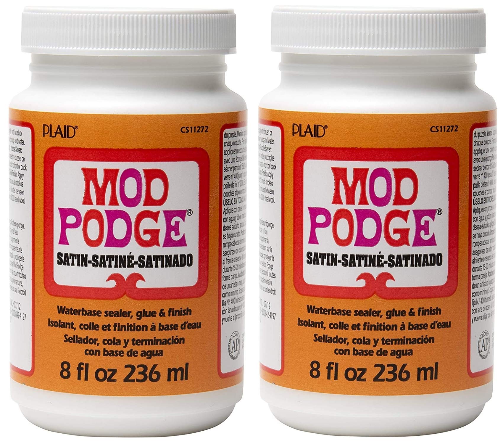 Mod Podge CS11272 Water-Based Sealer, Glue & Finish - Satin Finish, 8 oz (2-Pack) - Ideal for DIY Crafts, Scrapbooking & Decoupage Projects
