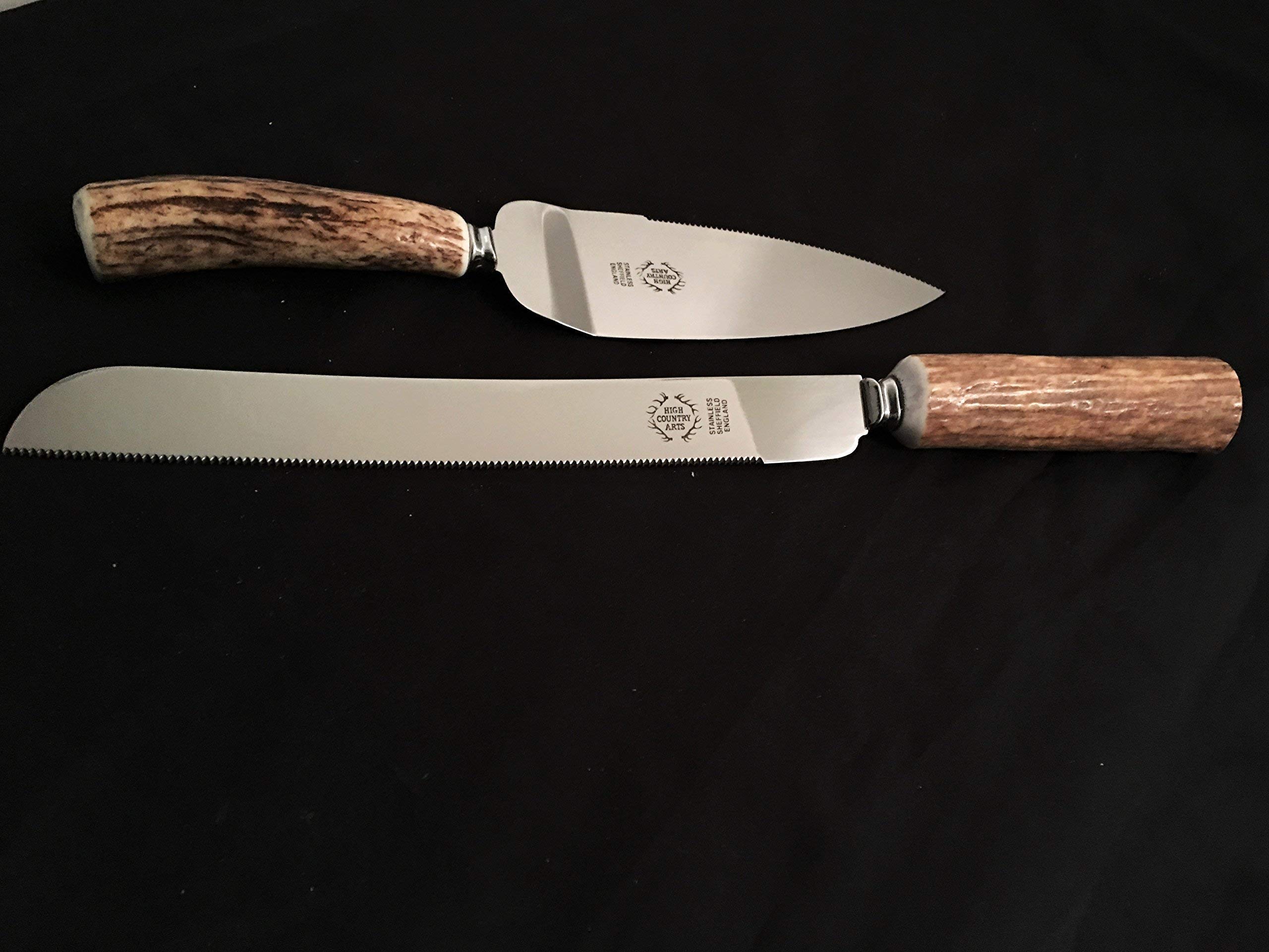 Premium Antler Handle Cake Knife and Server Set - Elegant Wedding, Anniversary & Special Occasion Cake Cutting Utensils for Dessert Lovers