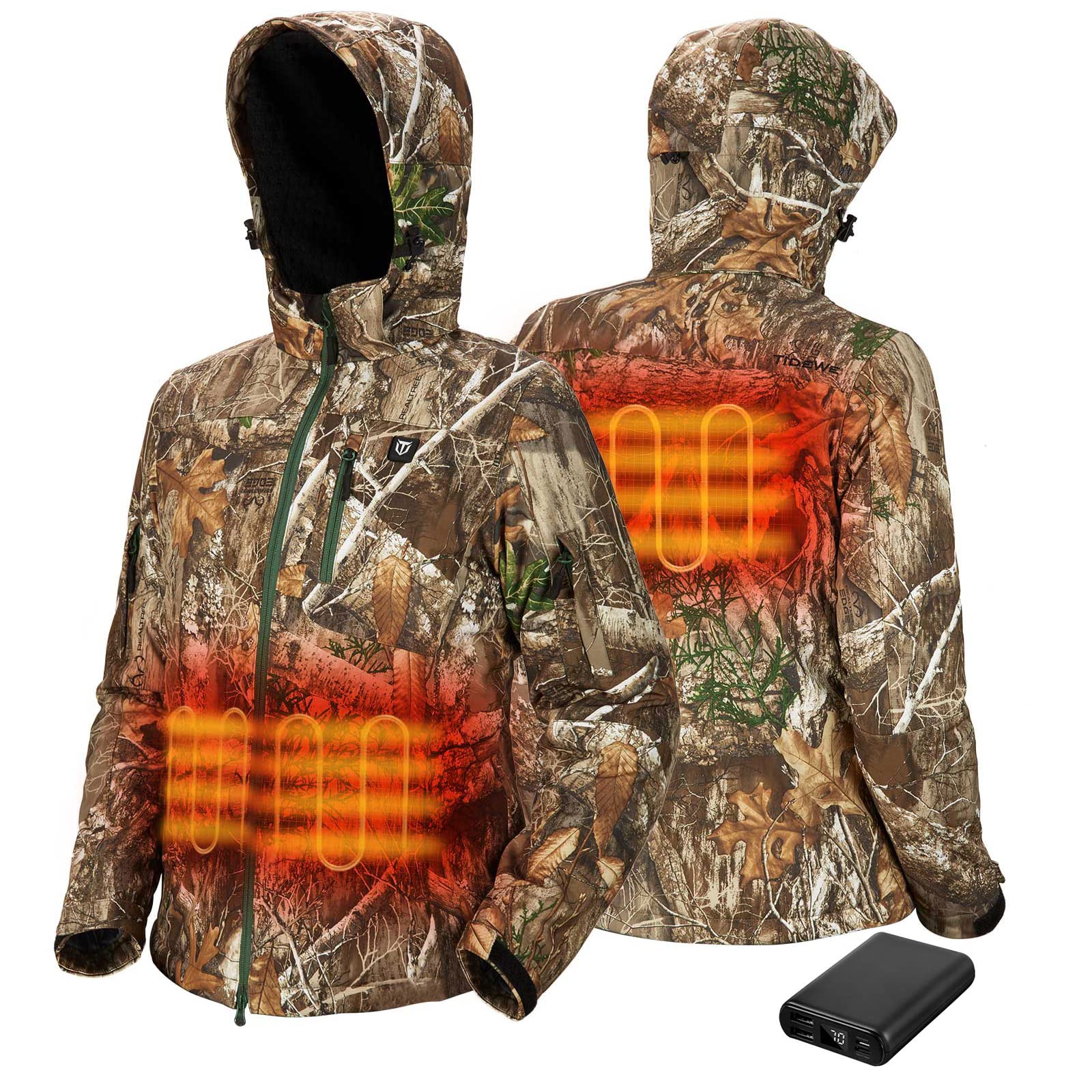 TIDEWE Women's Heated Jacket with Rechargeable Battery Pack - Winter Warm Coat for Outdoor Activities (Black, Pink, Camo, Sizes S-XXL) | Perfect for Hiking, Skiing & Cold Weather Commutes