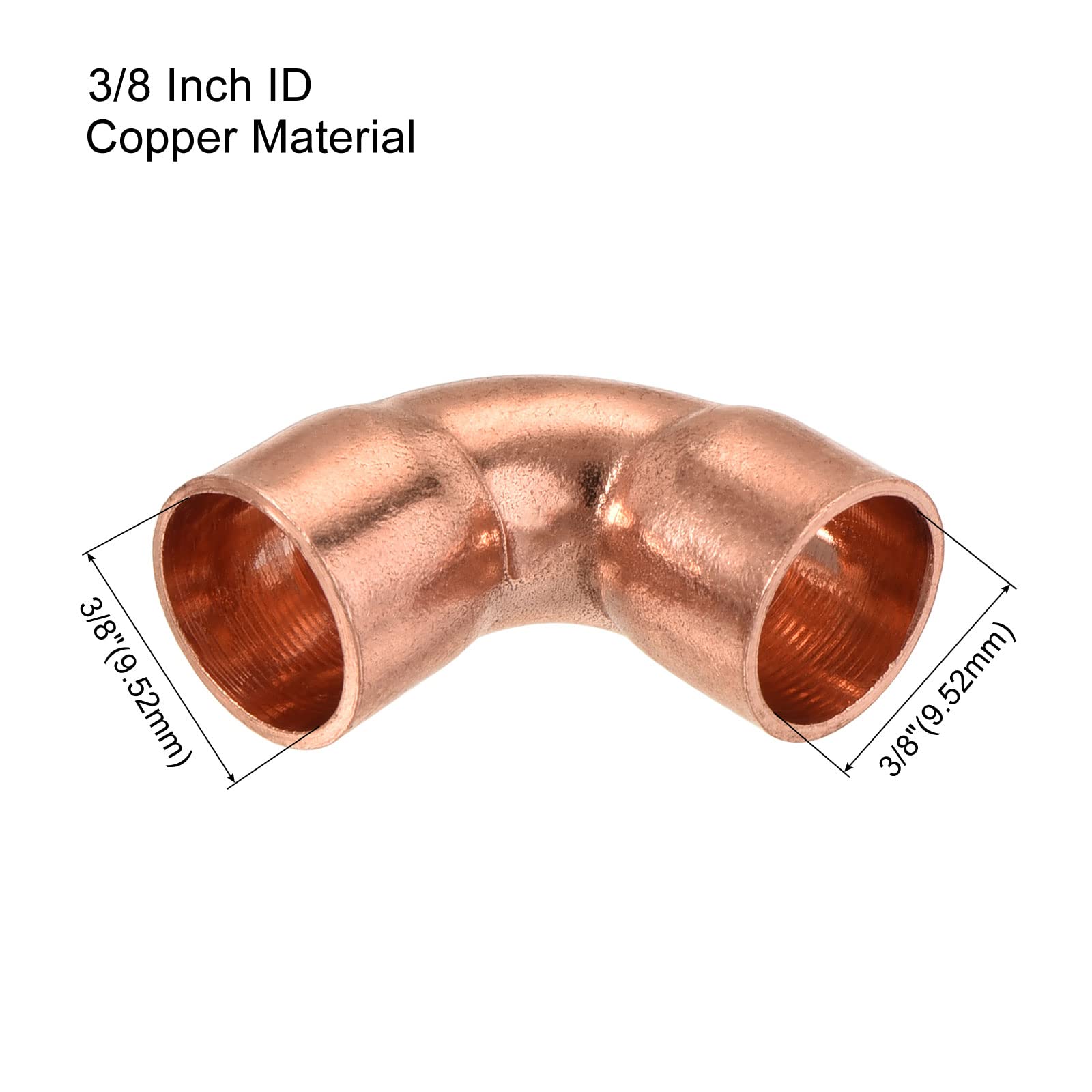 90 Degrees Elbow Copper Pipe Fitting - 3/8 Inch ID Short Turn Welding Connection for HVAC & Air Conditioning Systems (Pack of 6) - Perfect for Refrigeration, Plumbing & DIY Home Improvement Projects