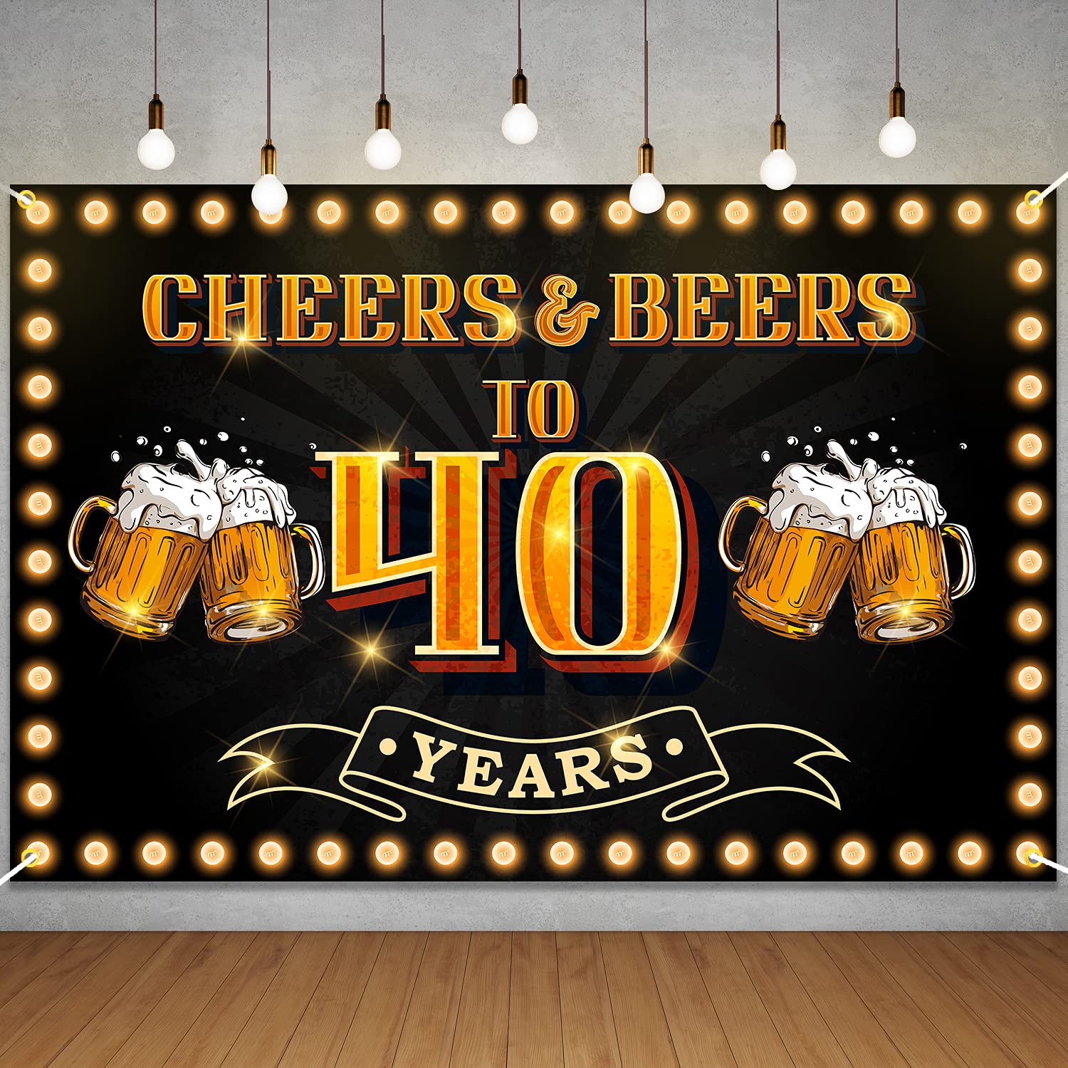 Happy 40th Birthday Banner Backdrop - Black & Gold Cheers to 40 Years Photography Background for Men & Women - Perfect for Anniversary Parties, Bday Decorations & Celebration Supplies | Great for Indoor/Outdoor Events, Photo Booths & Milestone Birthday Parties