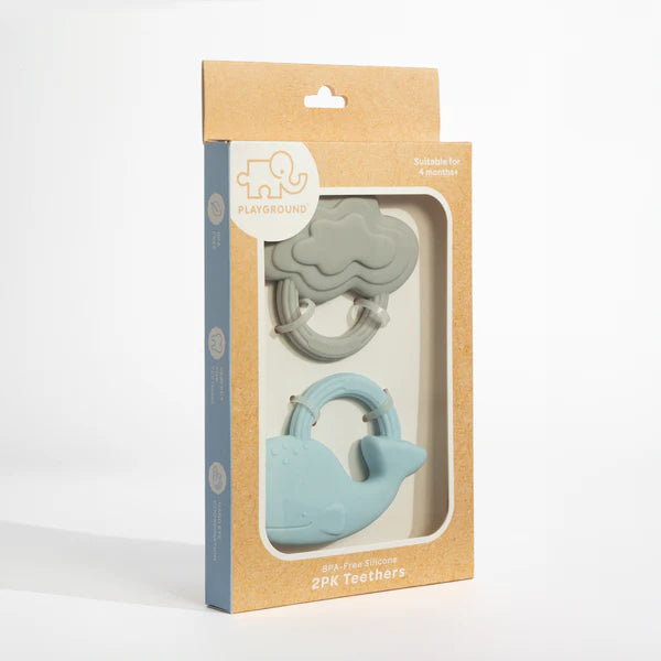 2 Pack Silicone Teether for Babies - Soft Chewable Cloud & Whale Design - Perfect for Soothing Teething Pain & Gum Relief - Ideal for Home, Travel & Daycare Use