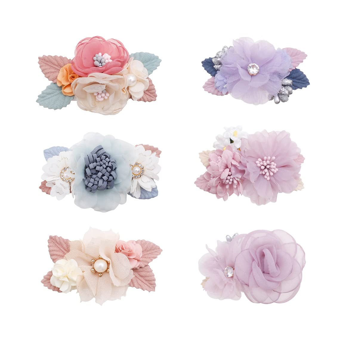 6Pcs Floral Hair Clips Set for Girls - Cute Flower Hair Bows for Baby, Toddler & Teen Girls - Perfect Hair Accessories Gift (Flower Style-J) - Great for Parties, School & Daily Wear