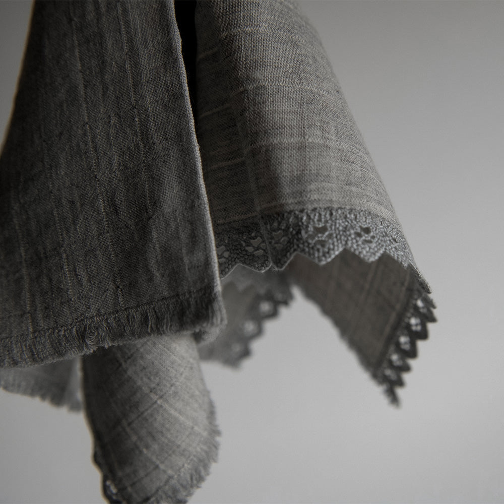 Elegant Pointelle Lace Napkin Set - Grey - 12-Piece Cotton Table Linens for Dinner Parties & Formal Dining