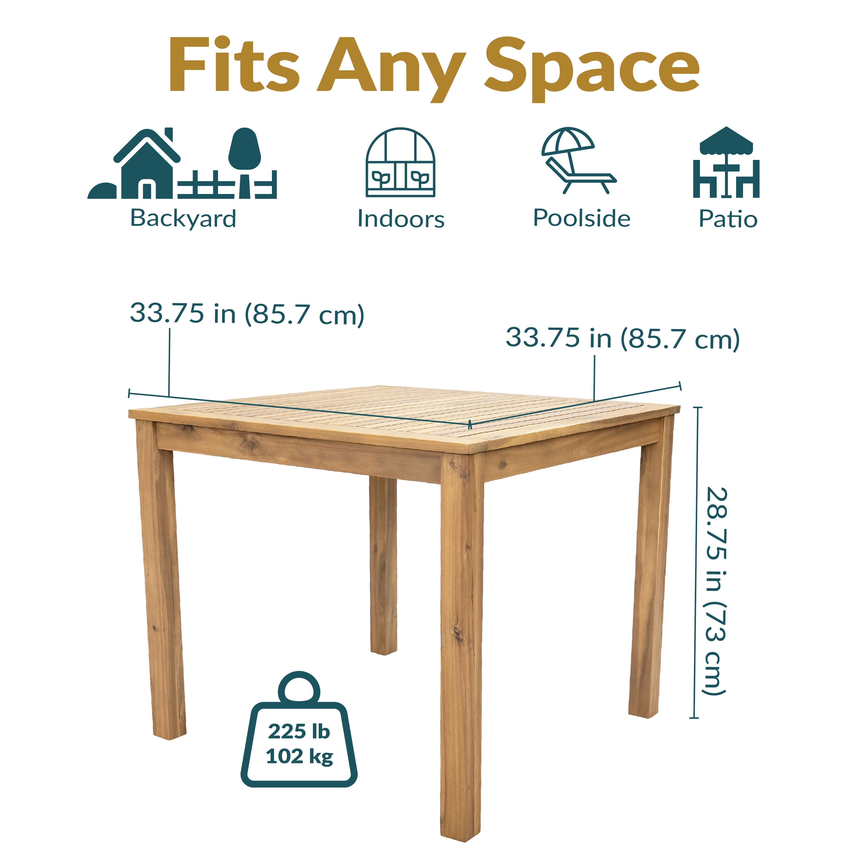 Acacia Wood Outdoor Dining Table 33.75