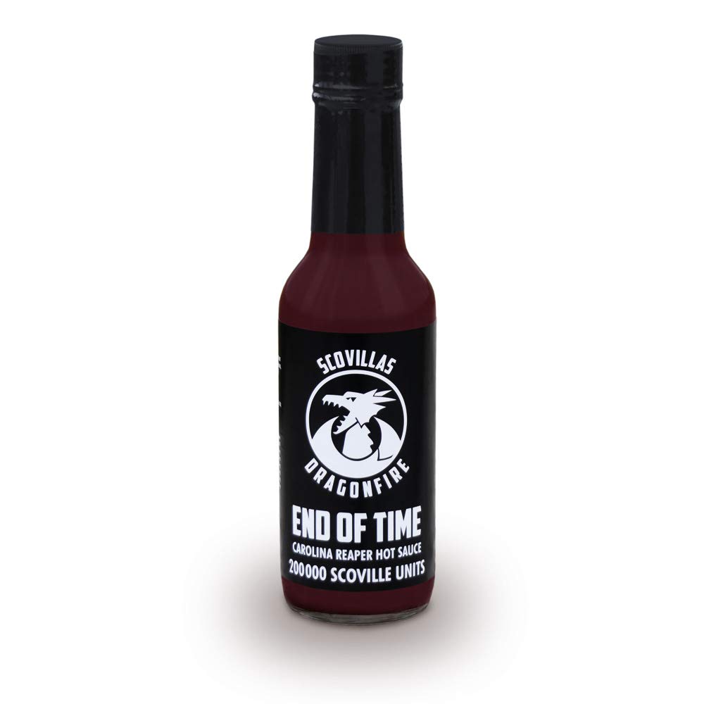 Scovillas Dragonfire End of Time Hot Sauce - 5oz (148ml) - Extreme Heat Ghost Pepper Sauce for Wings, Tacos, Burgers & Spicy Food Lovers