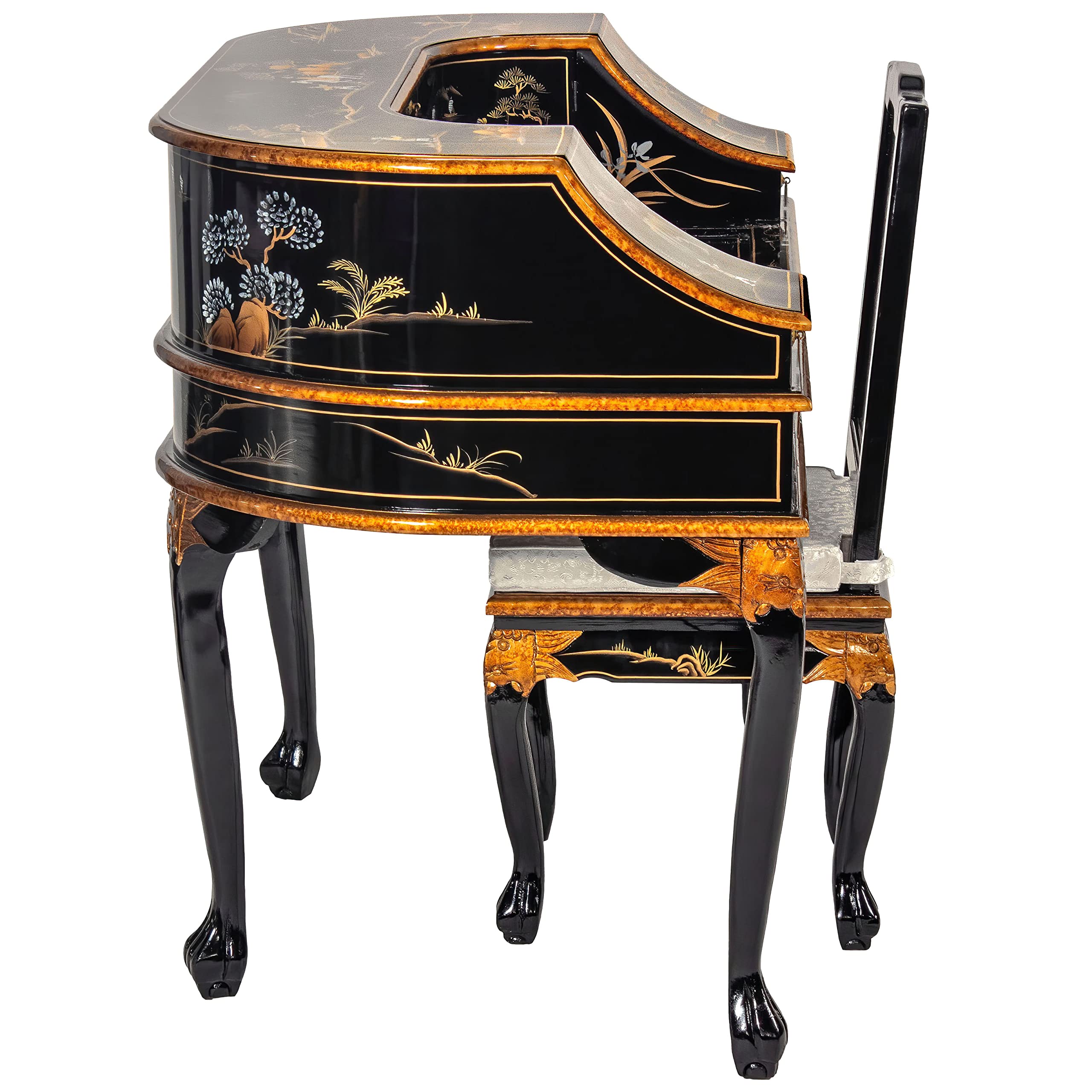 Handcrafted Black Lacquer Desk with Matching Chair - Traditional Red Lantern Design - Perfect for Home Office, Study Room & Asian-Inspired Decor