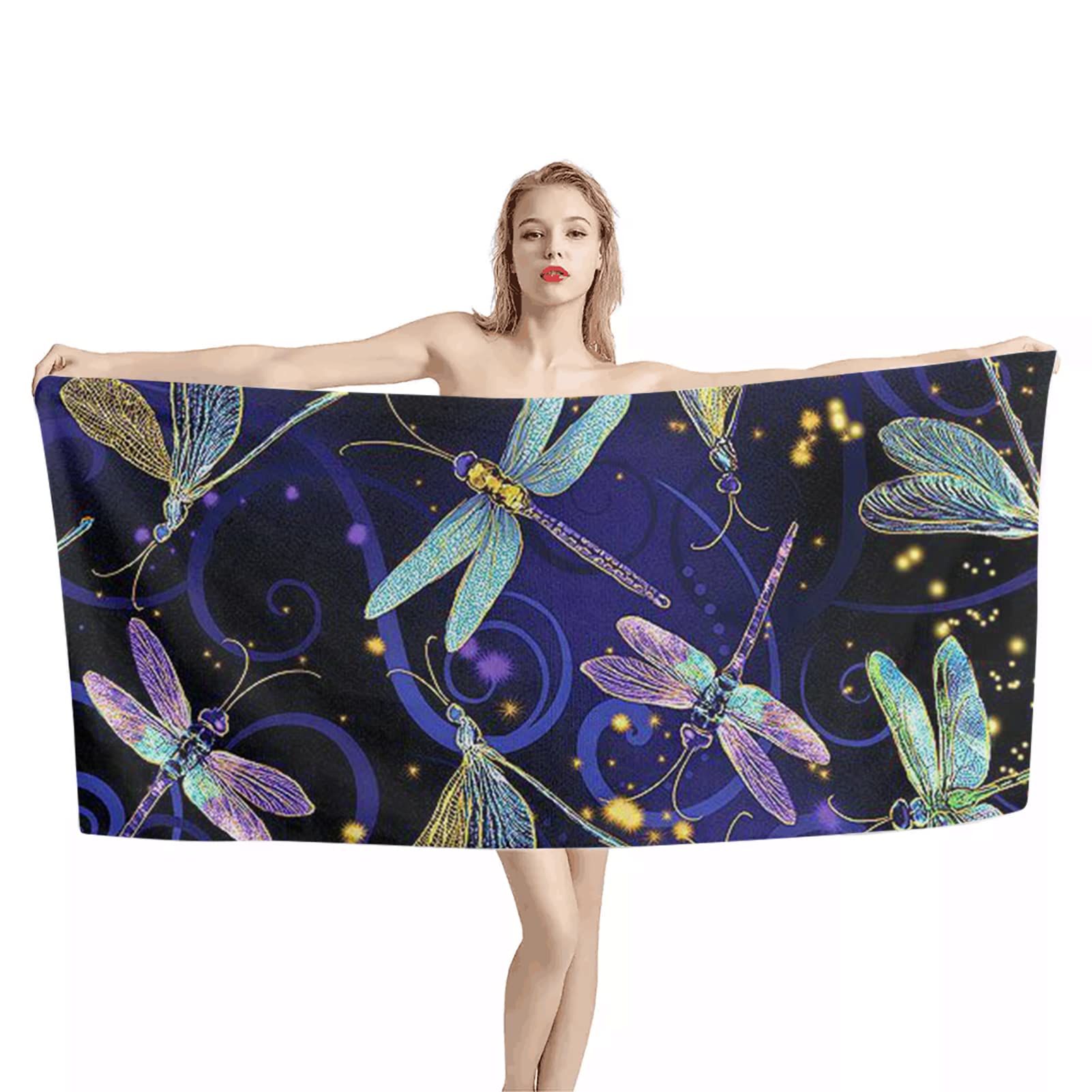 **Galaxy Dragonfly Print Beach Towel - Soft, Quick-Dry Microfiber Pool & Swim Towel - Lightweight Travel & Spa Towel for Beach, Vacation, Yoga, and Gym**