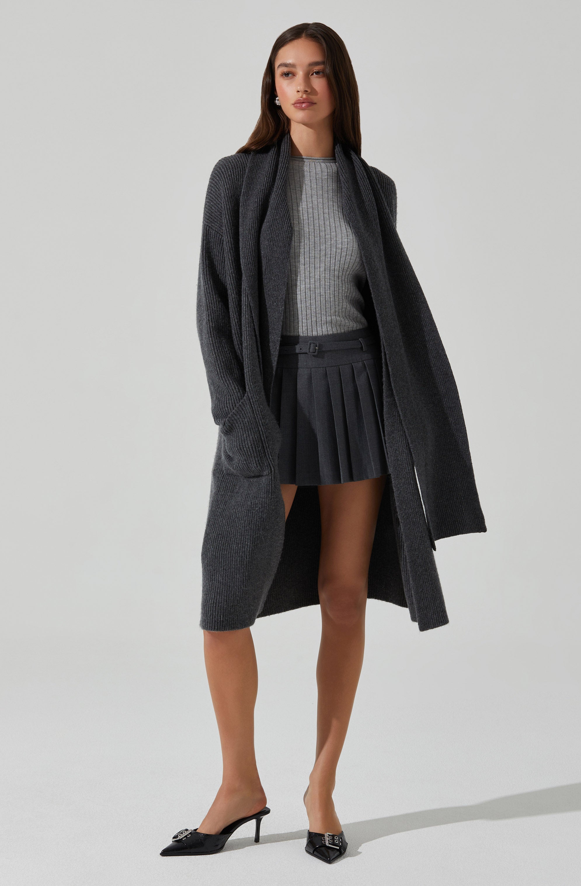 Noemi Ribbed Scarf Cardigan for Women - Soft Knit Open Front Long Wrap Sweater | Perfect for Fall, Winter & Layering Outfits | Office, Date Night & Casual Wear