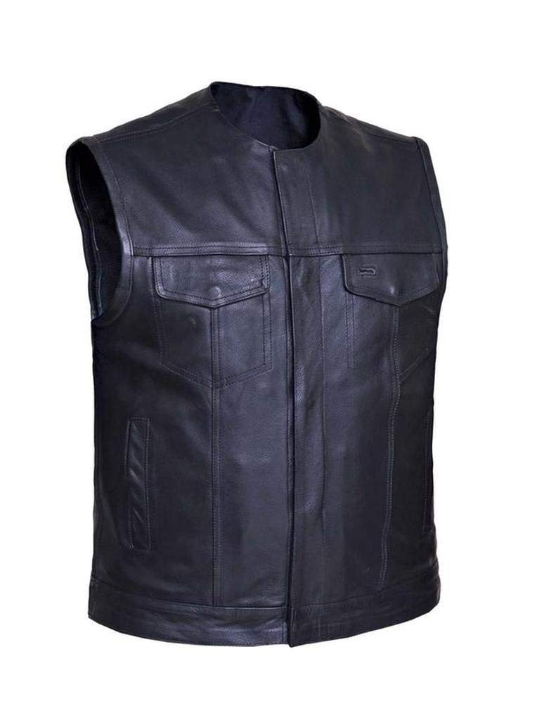 SOA Style Collarless Motorcycle Vest for Men - Premium Black Biker Jacket, Size 3XL - Perfect for Motorcycle Clubs, Riding Gear & Biker Fashion