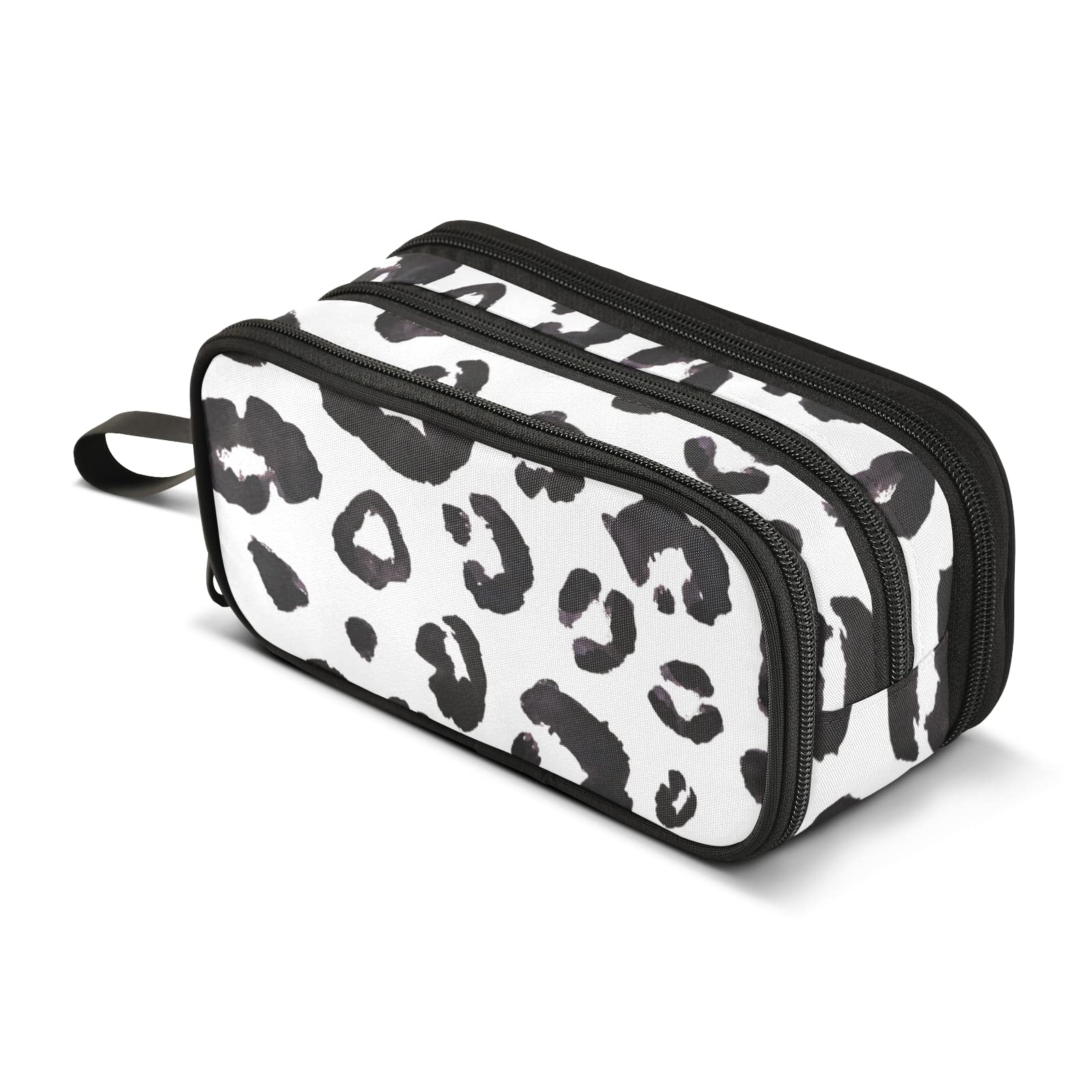 Leopard Print Cheetah Black White Pencil Case - Large Capacity Pen Organizer with Multiple Compartments for School, Office & Travel | Perfect for Students, Artists & Professionals to Store Pens, Markers & Stationery