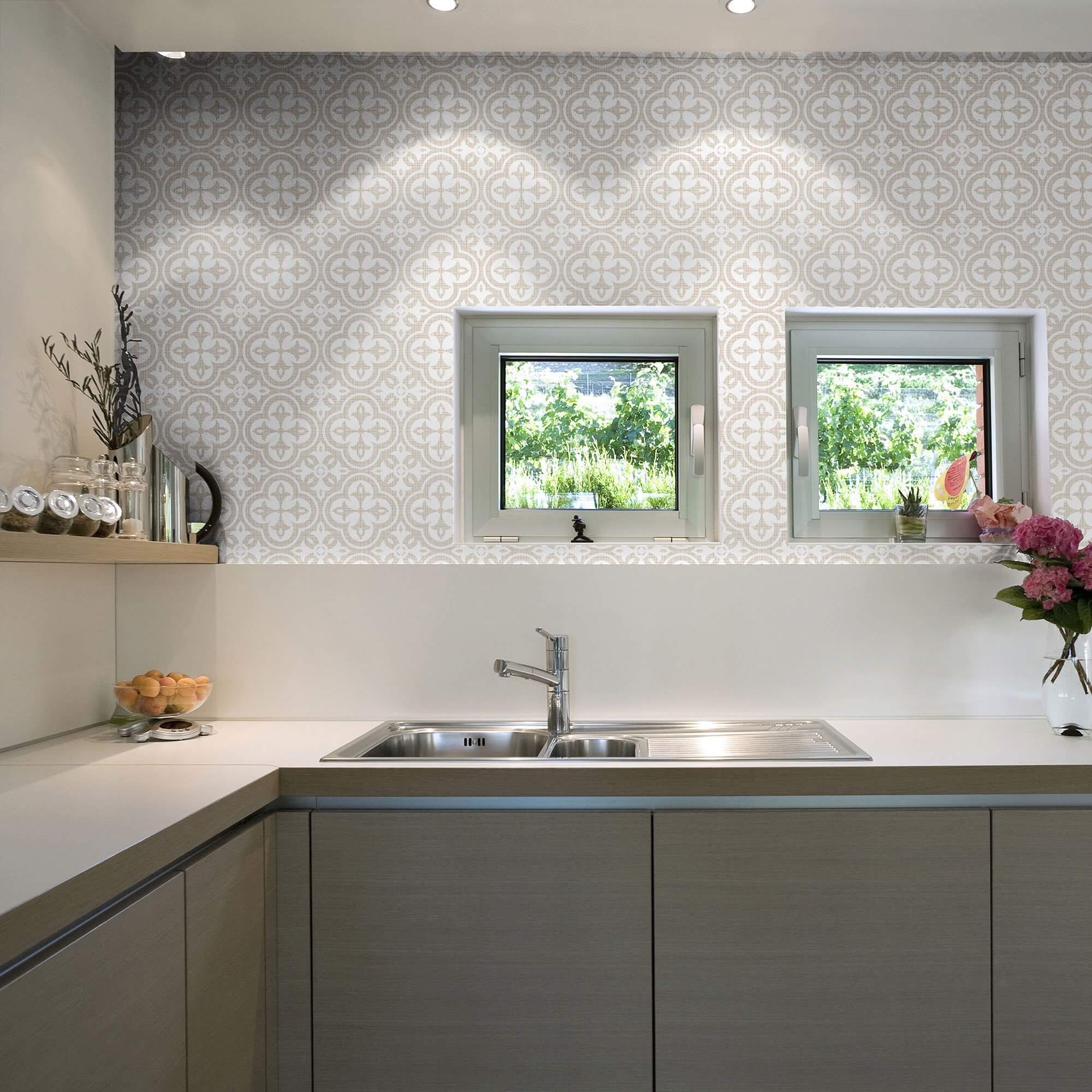 Beige Peel and Stick Removable Wallpaper - Self-Adhesive Global Tile Design for Easy DIY Home Decor - Perfect for Bedrooms, Living Rooms, and Office Spaces