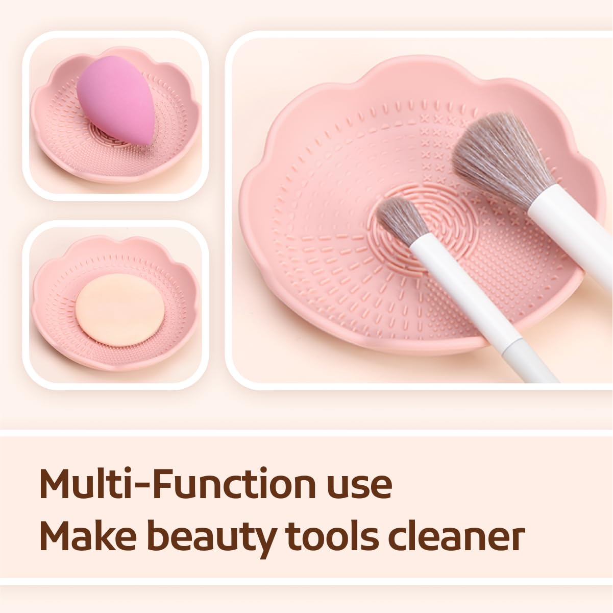 Silicone Makeup Brush Cleaner Mat with Holder Bowl - Petal Design Cosmetic Brush Cleaning Pad for Makeup & Drawing Tools (1PC, Pink) - Perfect for Home & Professional Makeup Artists
