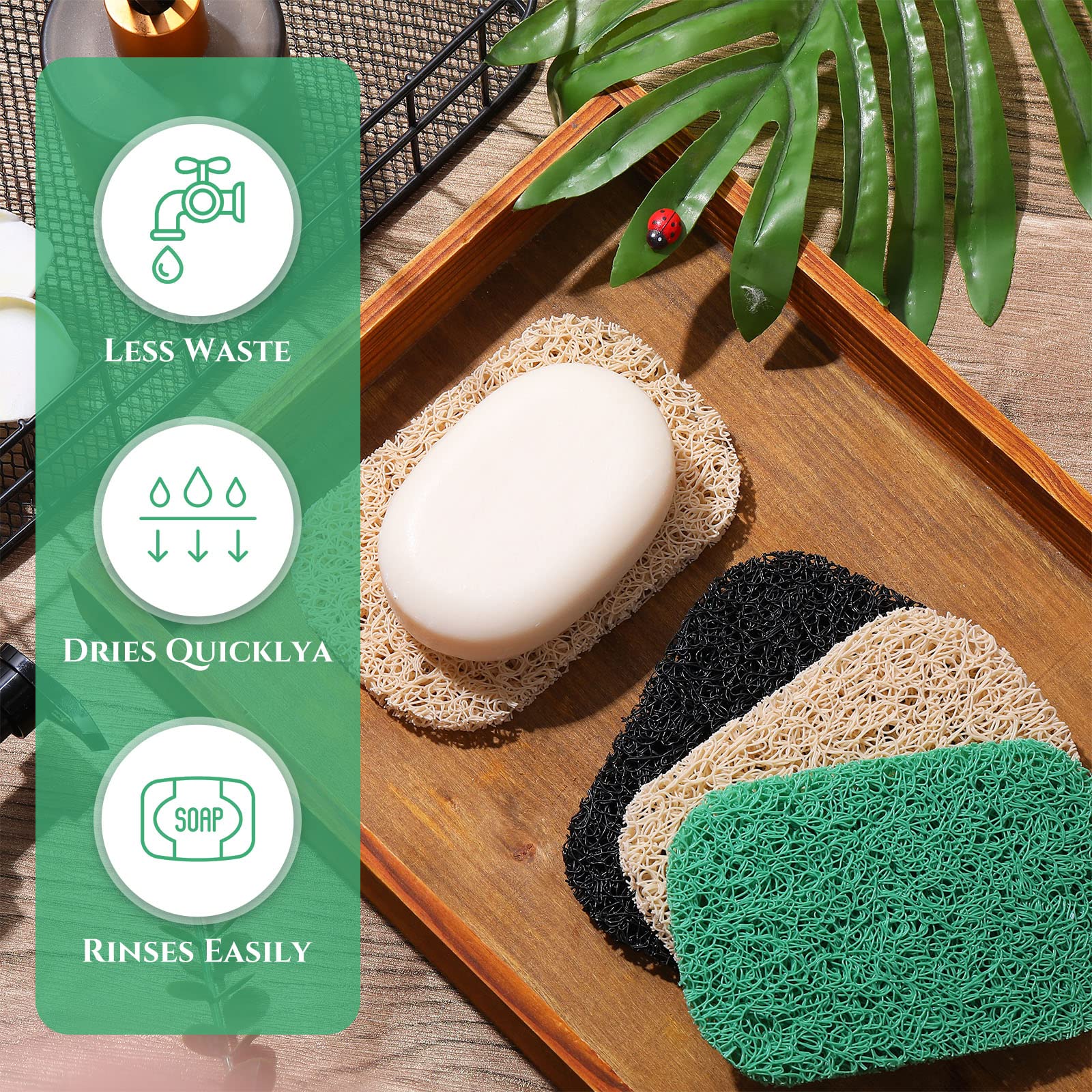 30 Pcs Soap Saver Pads - Reusable Bar Soap Holders with Drain Holes for Shower, Kitchen & Bathroom - Non-Slip Soap Dishes & Cleaning Accessories (Black, Green, Beige) - Perfect for Organizing Soap in Wet Areas & Preventing Mess