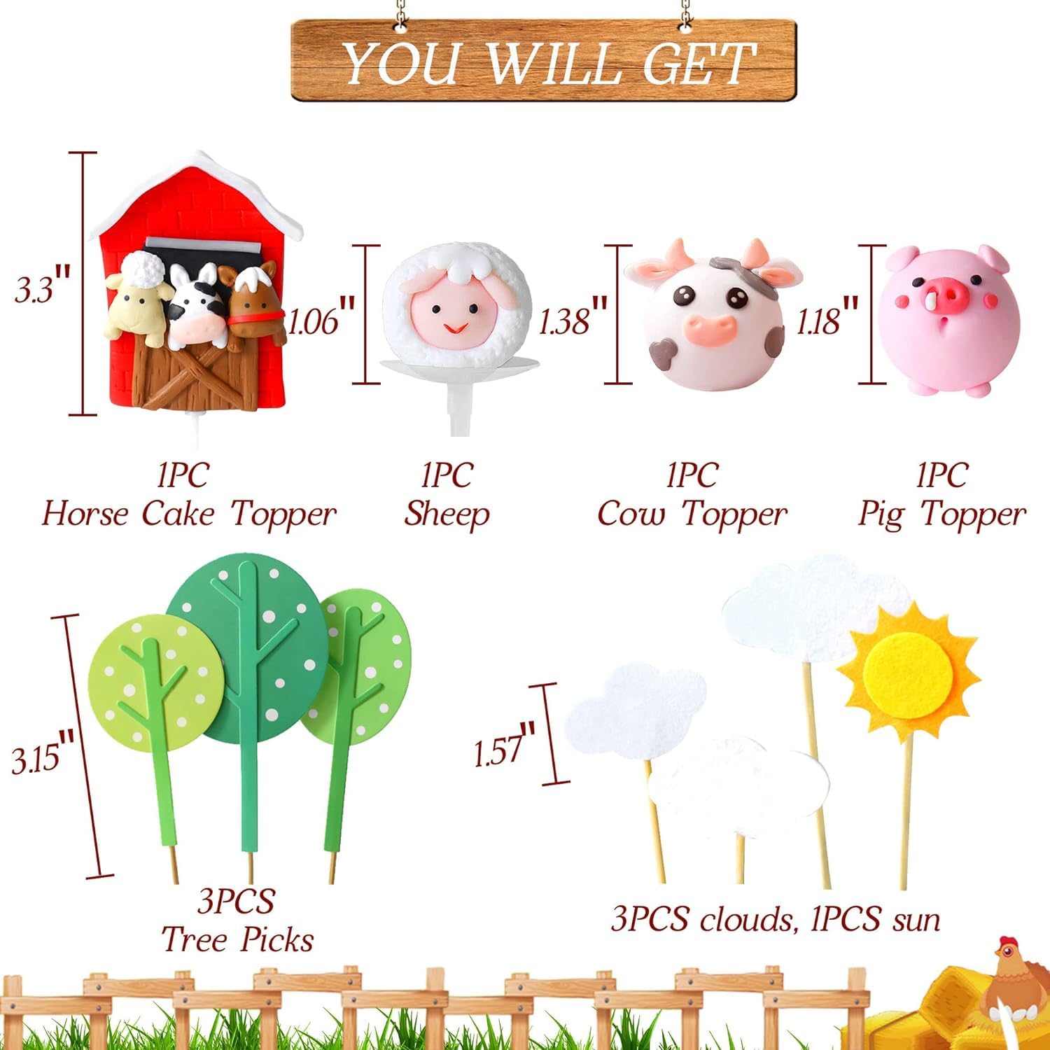 Jevenis Farm Animal Cake Toppers Set - Sheep, Cow & Pig Figurines for Birthday Cakes, Baby Shower Decorations | Adorable Edible Cupcake Toppers for Farm Theme Parties, 1st Birthday & Nursery Decor