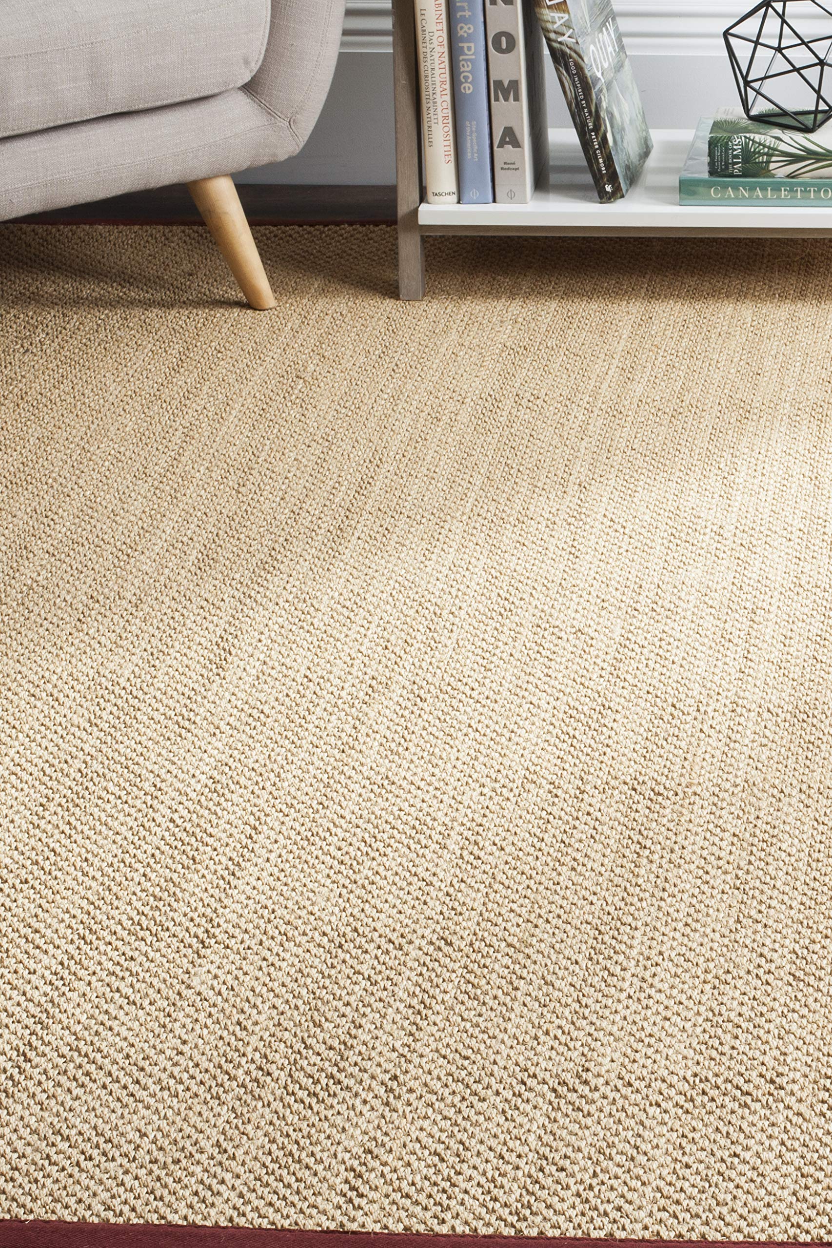 SAFAVIEH Natural Fiber Collection Area Rug - 9' x 12', Maize & Burgundy, Border Sisal Design, Easy Care, Durable Floor Covering for High Traffic Areas - Perfect for Living Room, Bedroom, Office & Entryway (NF141D)