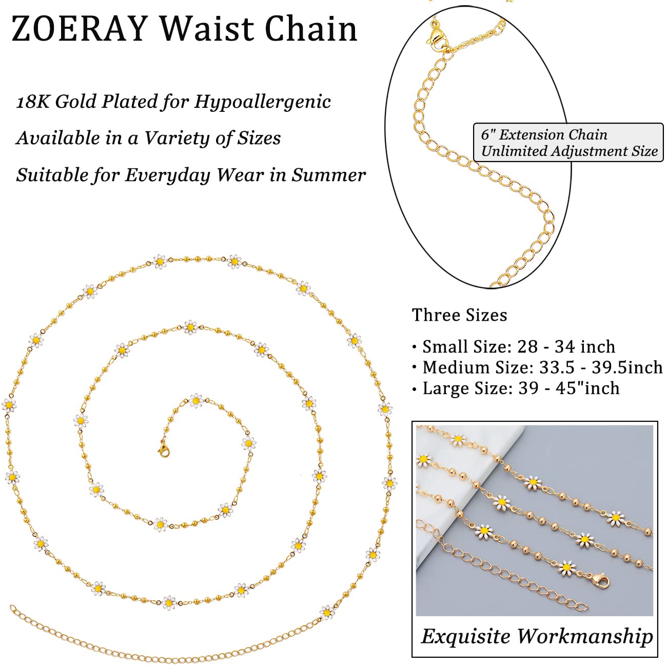 18K Gold Plated Adjustable Pearl Waist Chain for Women - Plus Size Belly Body Jewelry - Perfect for Beach, Bikini, Festival & Date Night Outfits
