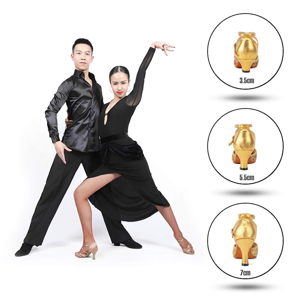 SWDZM Women's Glitter Latin Dance Shoes - Closed Toe Ballroom Salsa Heels for Women | Professional Dance Shoes for Latin, Salsa, Tango & Party Events | Perfect for Performances, Weddings & Nightclub Dancing