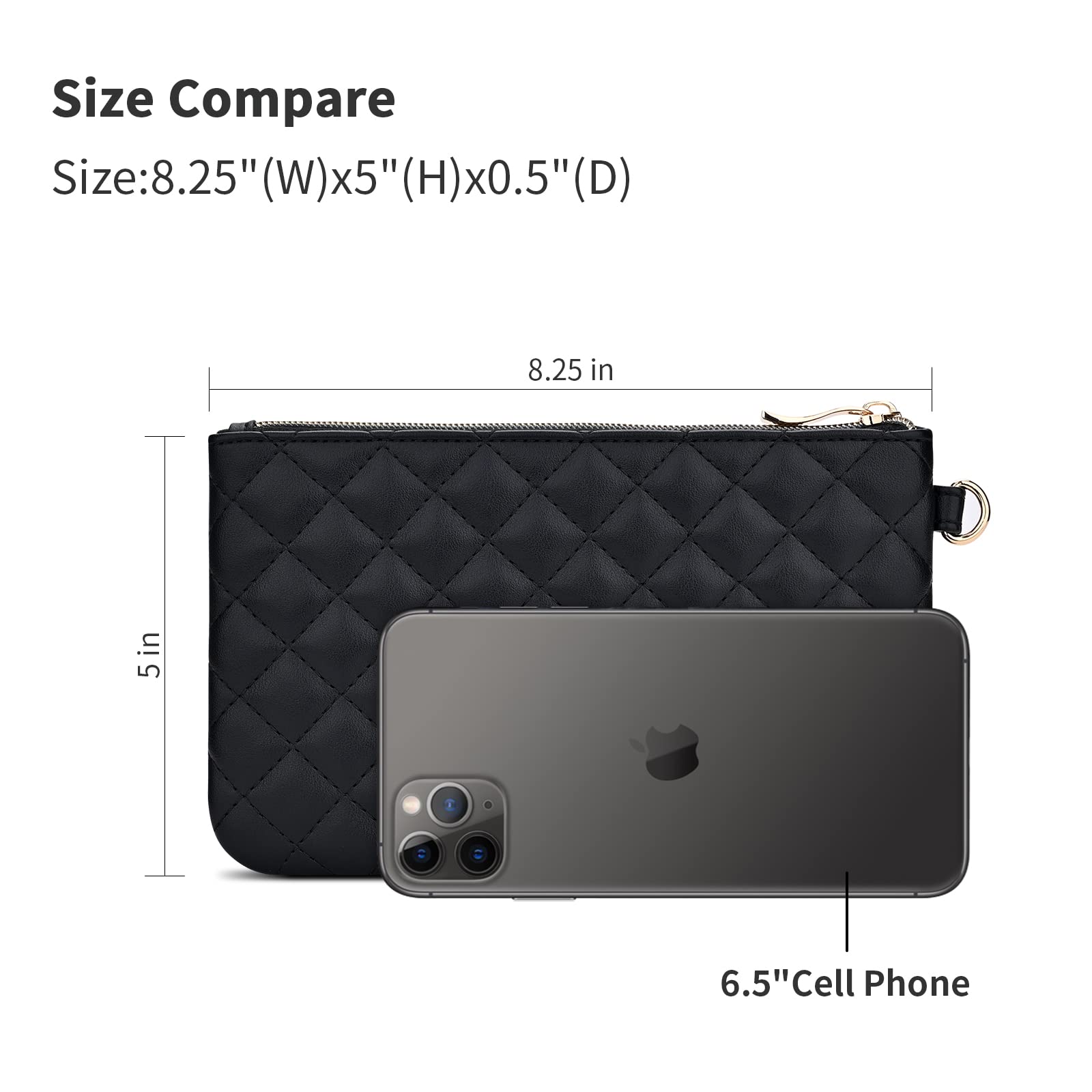 Quilted Vegan Leather Wristlet Purse for Women - Zip Clutch Bag with Strap for Evening, Party & Daily Use | Fashionable Crossbody Pouch for Phone, Cards & Essentials