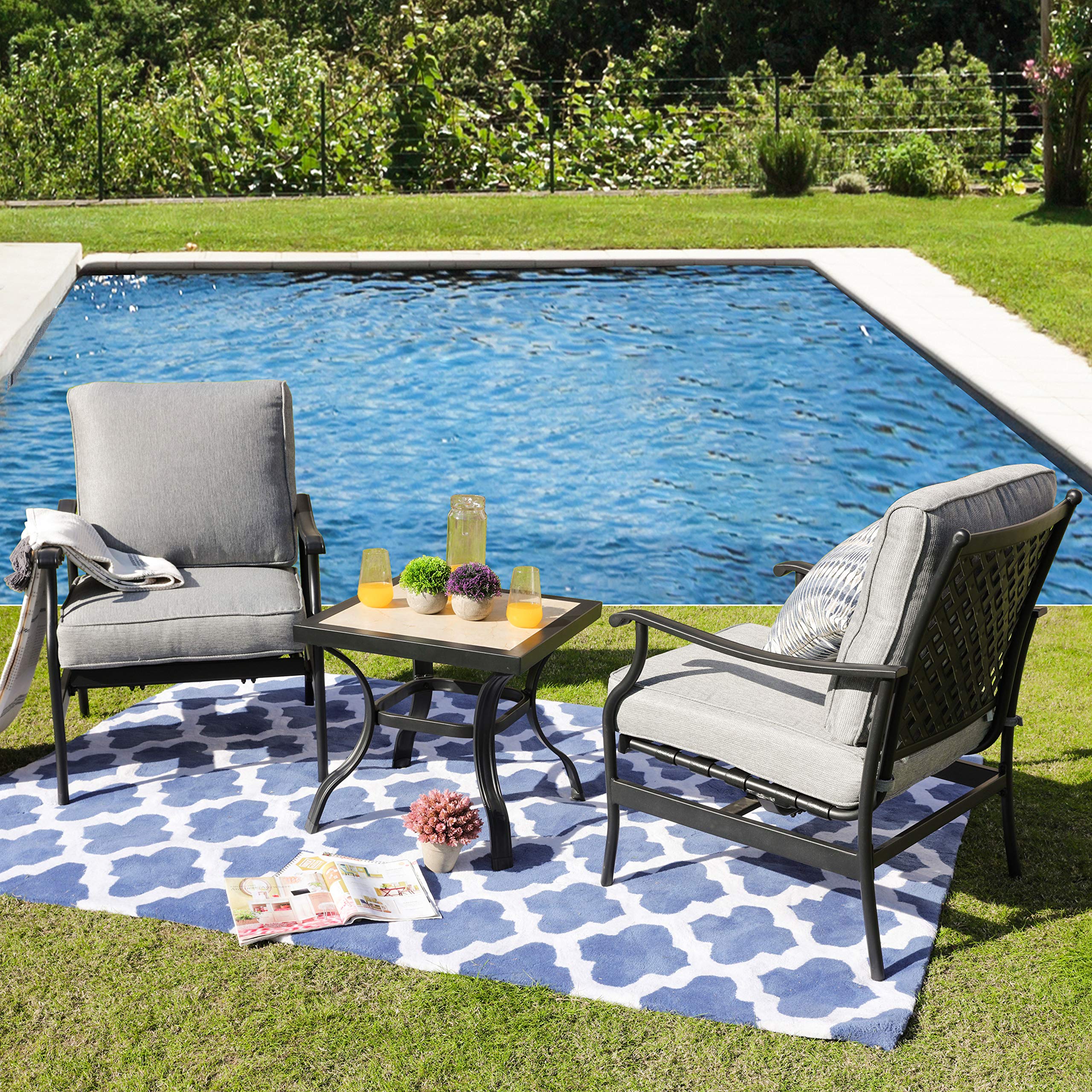 LOKATSE HOME 3-Piece Outdoor Patio Furniture Set - 2 Bistro Chairs & 21
