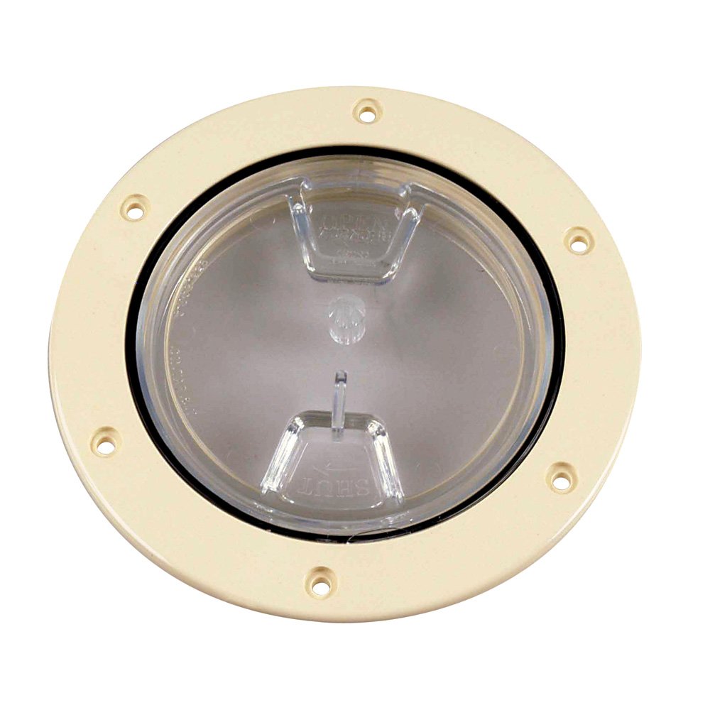 Beckson 4-Inch Clear Screw-Out Deck Plate - Beige Marine Hatch Cover for Boats, RVs & Outdoor Use