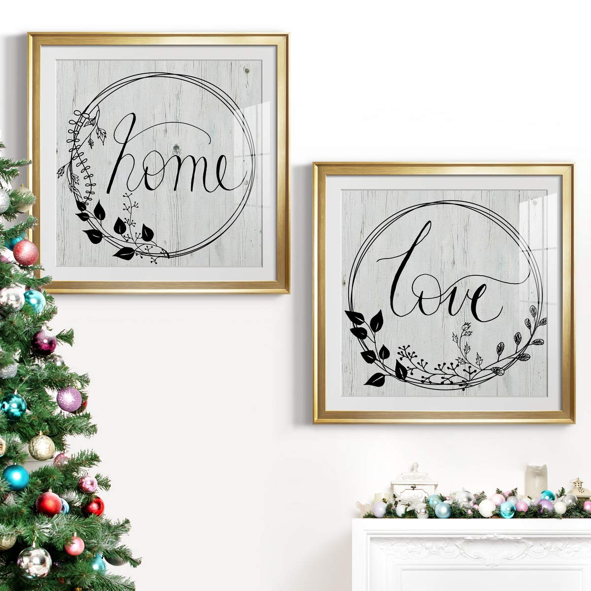 Floral Wall Art Print - Classic Geometric Abstract Transitional & Country Chic Decor - 26x26 Inch Gold Framed with Matte Board & Acrylic Glass - Perfect for Living Room, Bedroom or Office Wall Decor