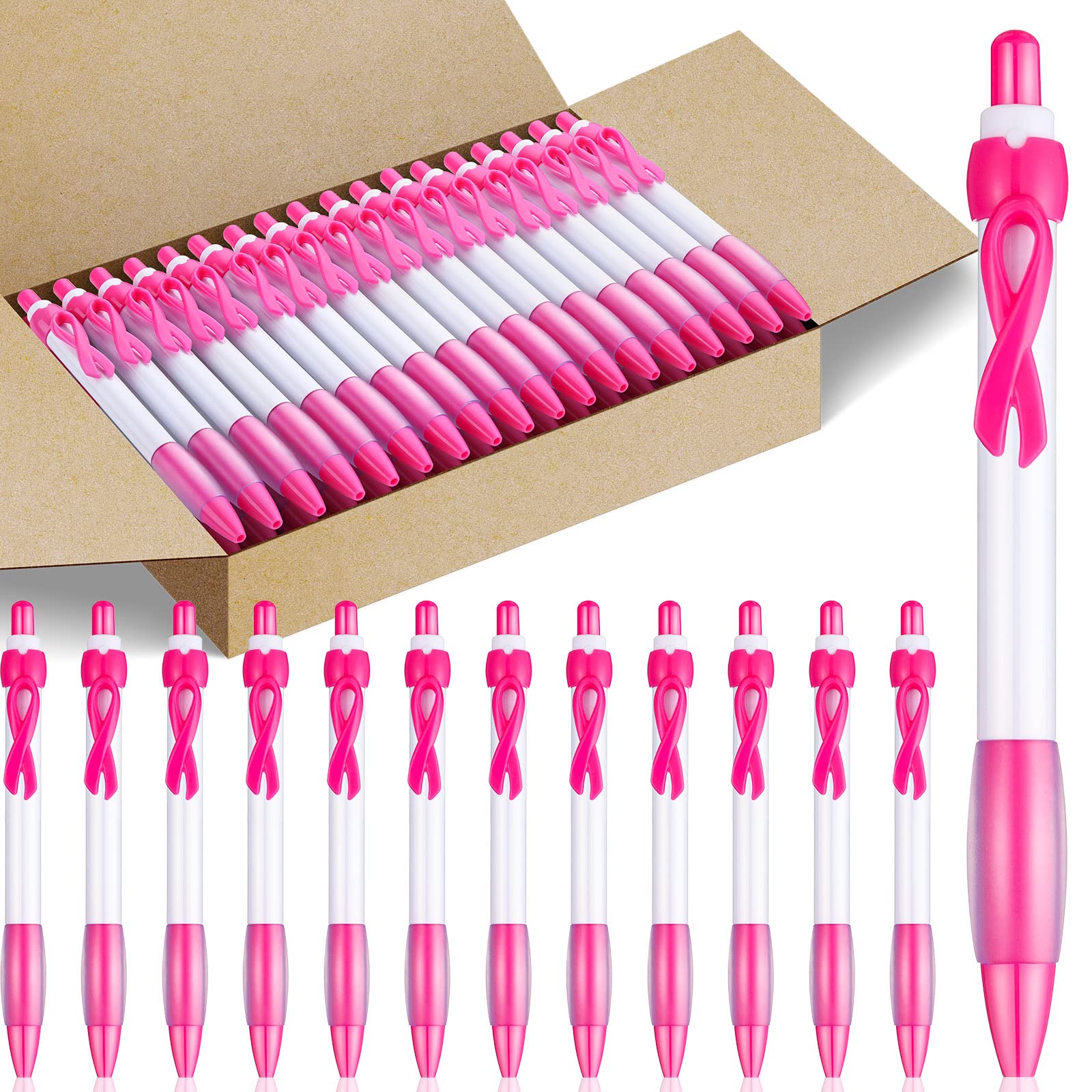 100 Pcs Retractable Awareness Ribbon Pens - Pink Breast Cancer & Domestic Violence Support Pens with Black Ink - Bulk Pack for Awareness Campaigns, Memorial Events, Fundraisers & Office Supplies - Perfect for Charity Walks, Support Groups & Community Outreach Programs