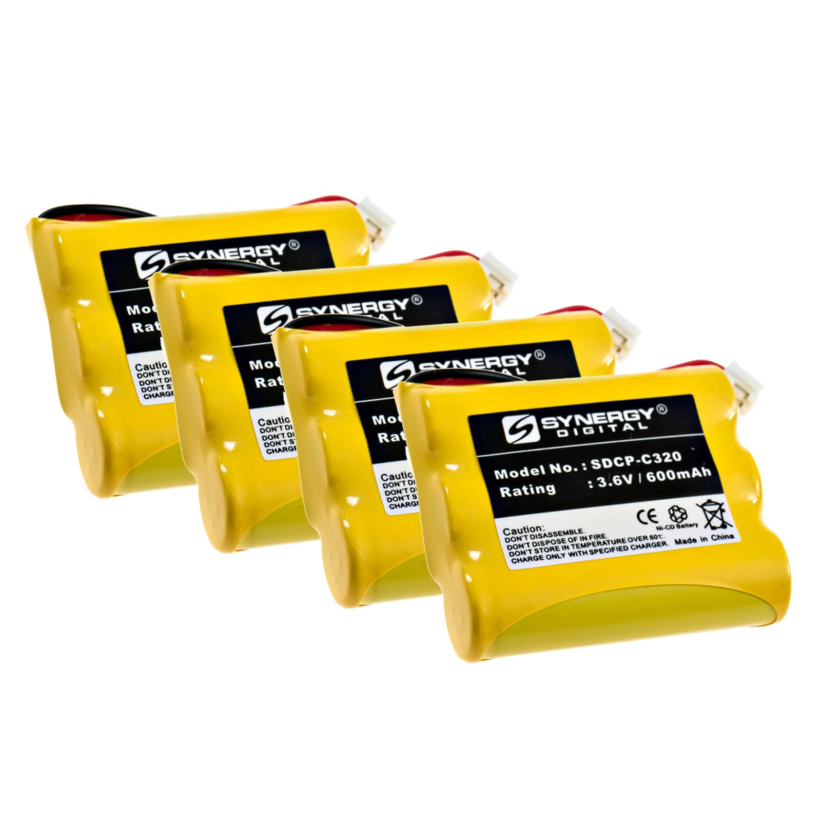 Synergy Digital Rechargeable Cordless Phone Batteries - 4 Pack, 3.6V 600mAh Ni-CD Replacement Batteries for GP GP60AAS3BMJ Cordless Phones | Perfect for Home & Office Landline Phones, Long-Lasting Power Solution