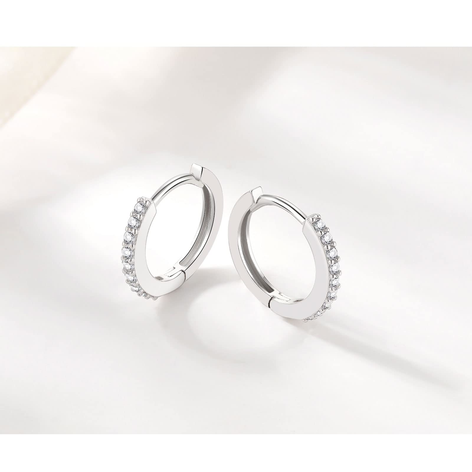925 Sterling Silver Hoop Earrings for Women & Men - Small Sleeper Huggie Hoops, Tiny Tragus Earrings with AAA Cubic Zirconia | Perfect for Everyday Wear, Gifts & Special Occasions