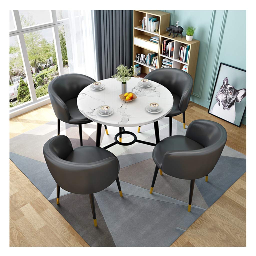 Round Wood Dining Table Set with 4 Leather Chairs - 5 Piece Dark Gray Kitchen & Dining Room Furniture for Family Meals & Coffee Time