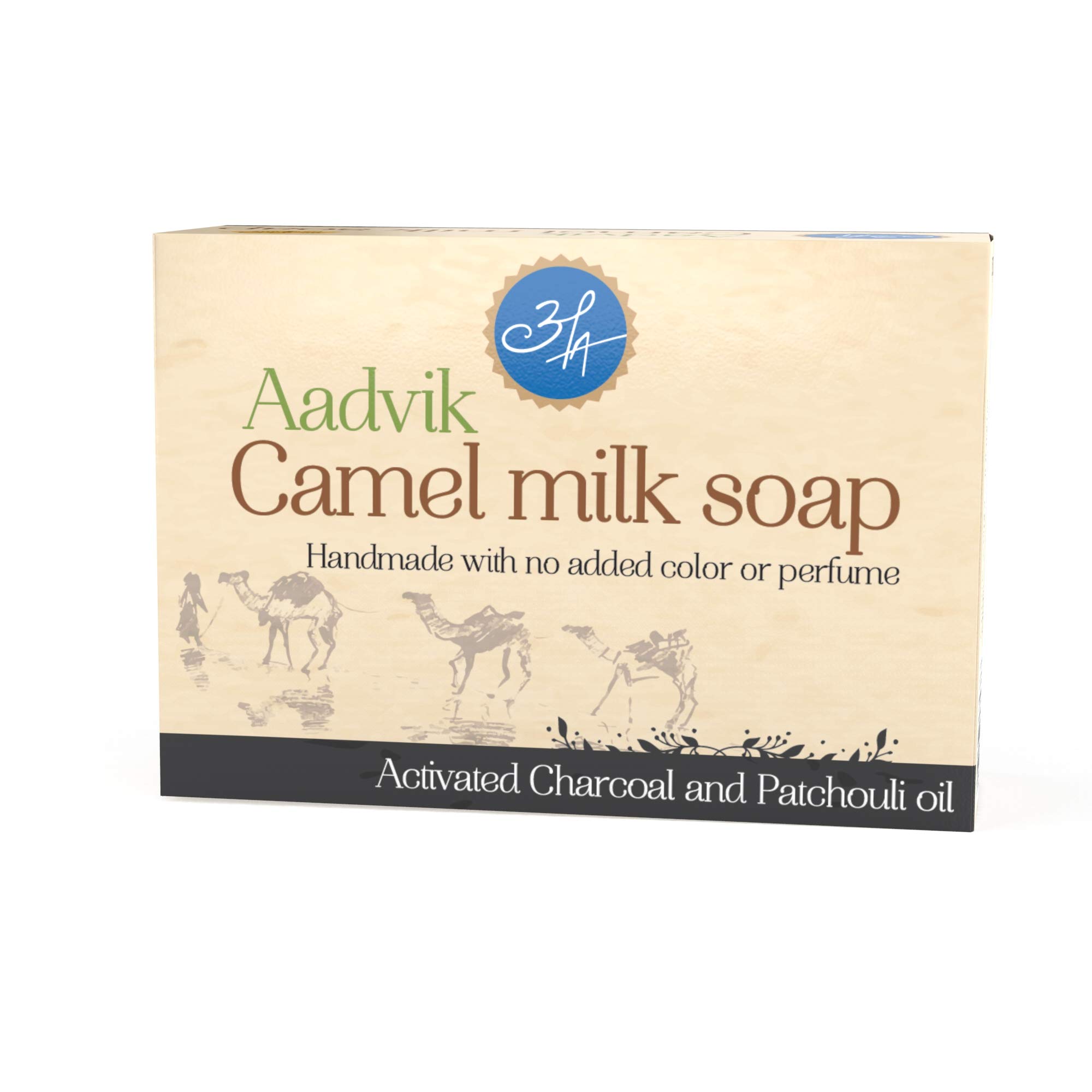 Aadvik Natural Camel Milk Soap with Activated Charcoal & Patchouli Oil - 100g Bar for Acne, Oily Skin & Deep Cleansing | Perfect for Daily Face & Body Wash Routine