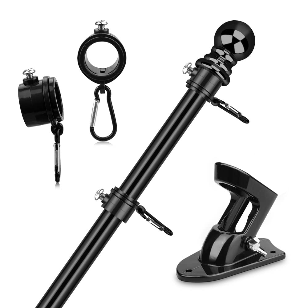 6ft Stainless Steel Wall Mounted Flag Pole Kit with Bracket & Rings - Outdoor House Flagpole for Yard, Garden, Residential & Commercial Use - Perfect for Patriotic Displays, Sports Events & Home Decor (Black)