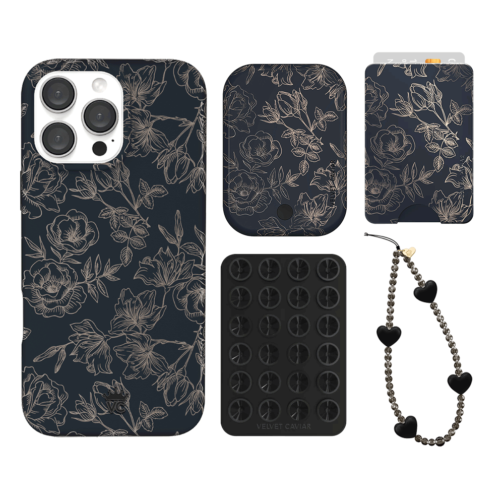 Floral Rose Gold Chrome iPhone Case with Wallet - Stylish & Protective Phone Cover for Women | Perfect for Everyday Use, Travel & Shopping