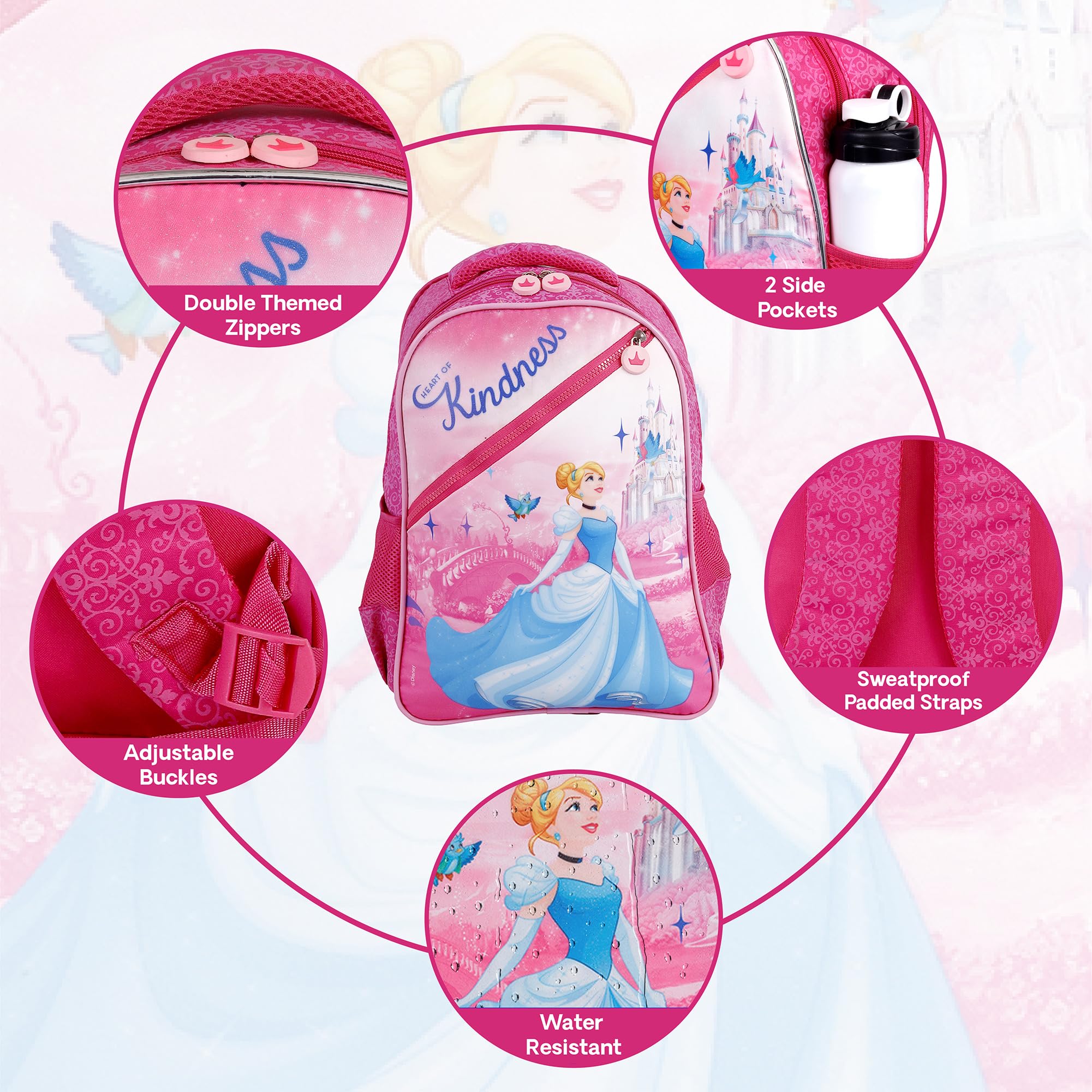 Disney Princess School Bag for Girls - 14 Inch Waterproof Backpack for Travel & Picnic