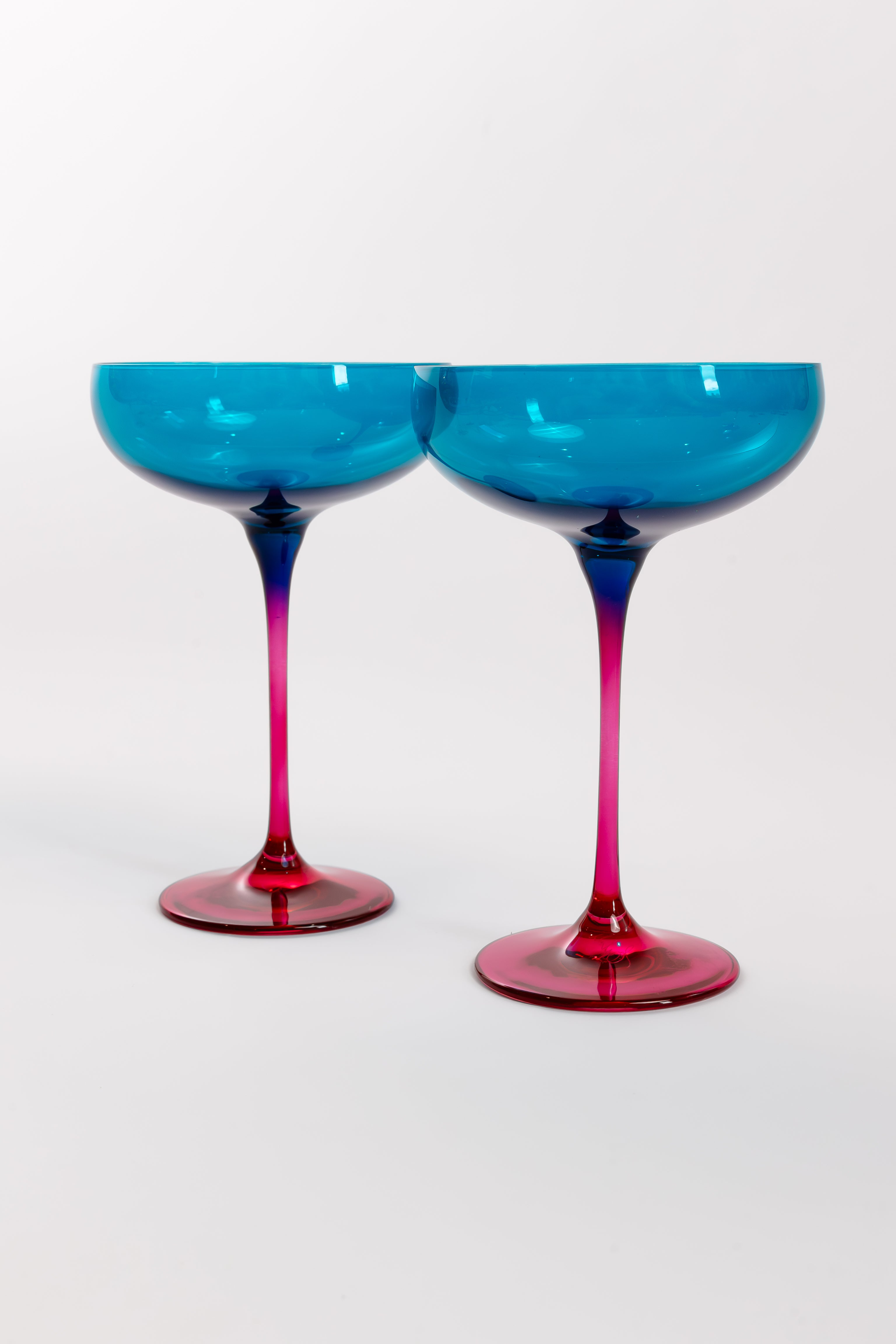 Estelle Colored Champagne Coupe Set of 2 - Teal & Fuchsia Colorblock Glassware for Wedding Toast, Bridal Shower, Anniversary & Party Celebrations