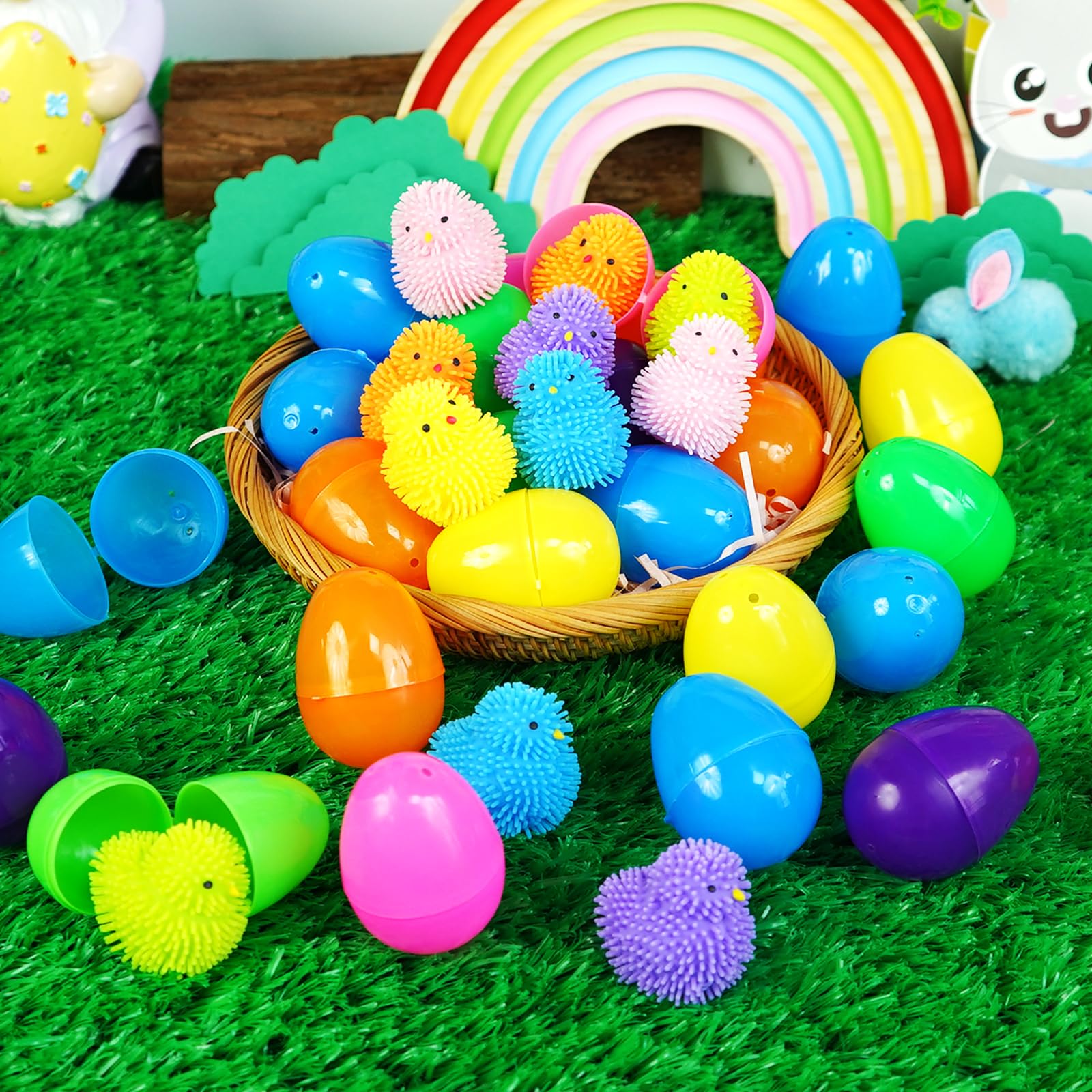 12 Pack LED Puffer Ball Easter Eggs - Light Up Stress Relief Toys for Kids, Easter Egg Hunt Fillers, Easter Basket Stuffers & Party Favors - Fun for Easter Celebrations, Birthday Parties & Classroom Activities