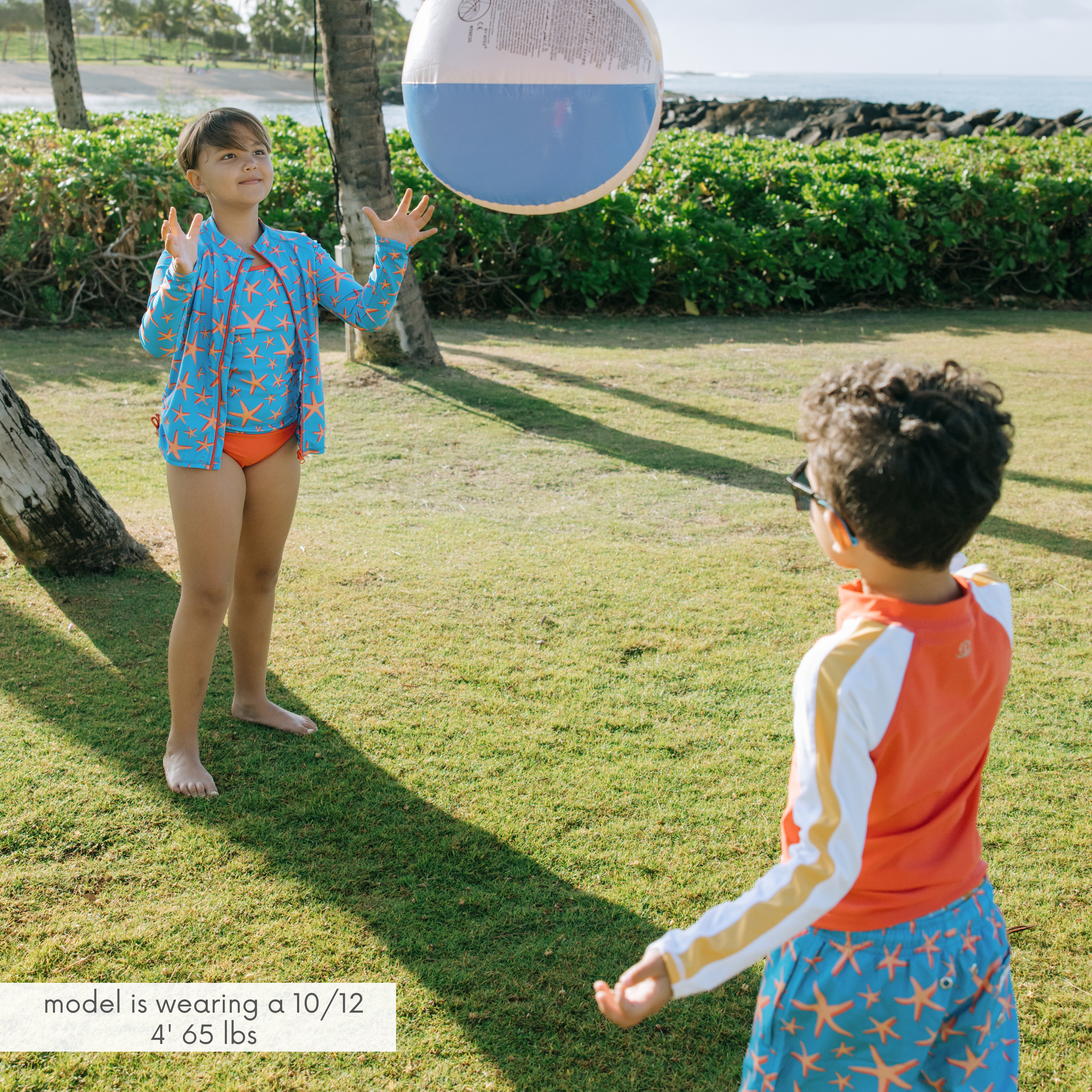 Girls Long Sleeve Rash Guard & Tankini Bikini Set 3-Piece Swimwear - UPF 50+ Sun Protection for Beach, Pool & Water Sports | Starfish Print