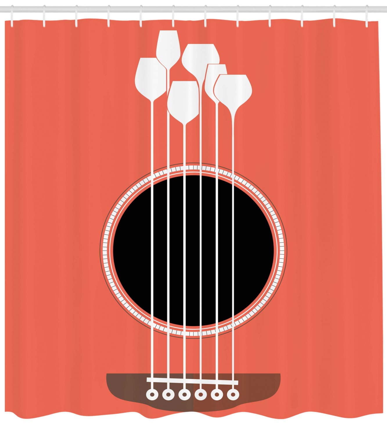 Ambesonne Musical Bar Shower Curtain - Acoustic Guitar & Wine Glass Design, 69x75 Inches, Salmon White Dark Grey Brown - Waterproof Fabric Bathroom Decor with Hooks - Perfect for Music Lovers' Home, Bar or Cafe Bathroom