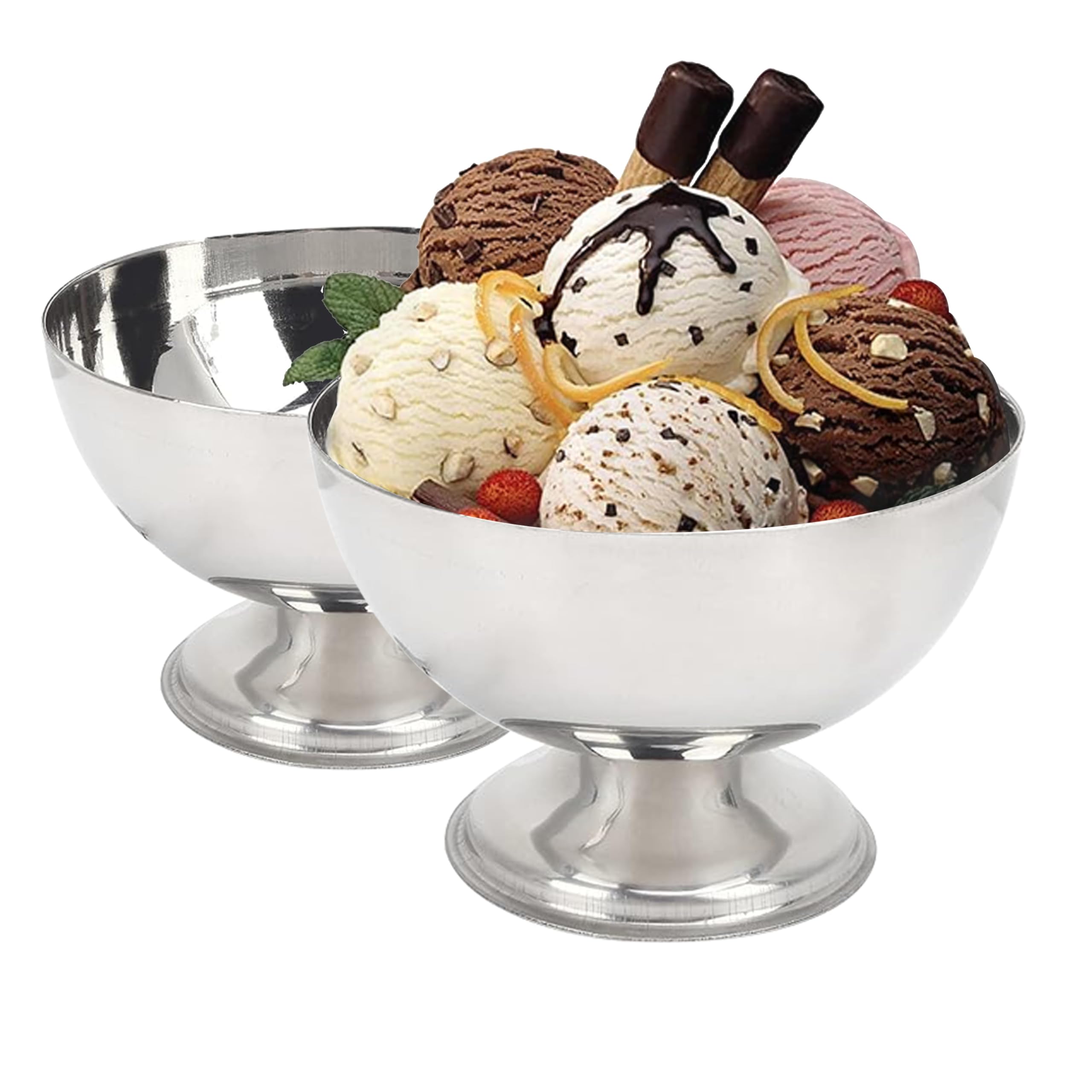2PCS Stainless Steel Ice Cream Bowls - Reusable Salad & Dessert Cups, Metal Pudding Containers for Snacks, Fruits, Candy, DIY Ice Cream Parfait & Banana Pudding - Perfect for Parties, Picnics & Home Dessert Serving