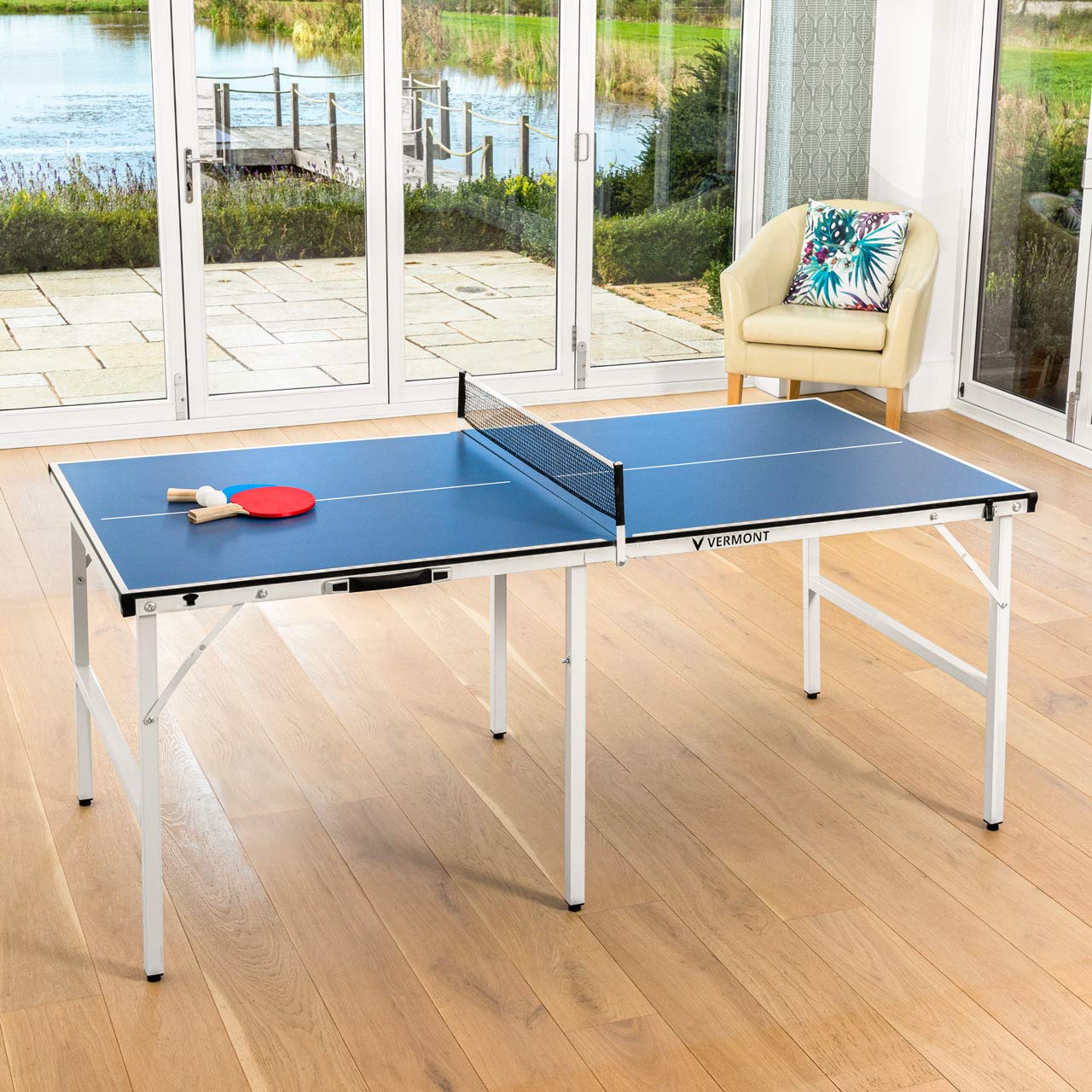Vermont Midi Ping Pong Table - Professional Indoor/Outdoor Mini Table Tennis Set with 2 Bats & 3 Balls | Perfect for Home, Office, Backyard & Game Room Fun
