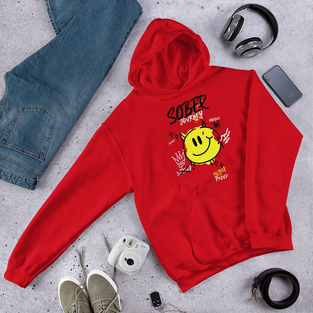 SoberFit Smiley Unisex Hoodie - Comfortable Recovery Hooded Sweatshirt for Men & Women | Perfect for 12-Step Meetings, Sober Living & Everyday Wear