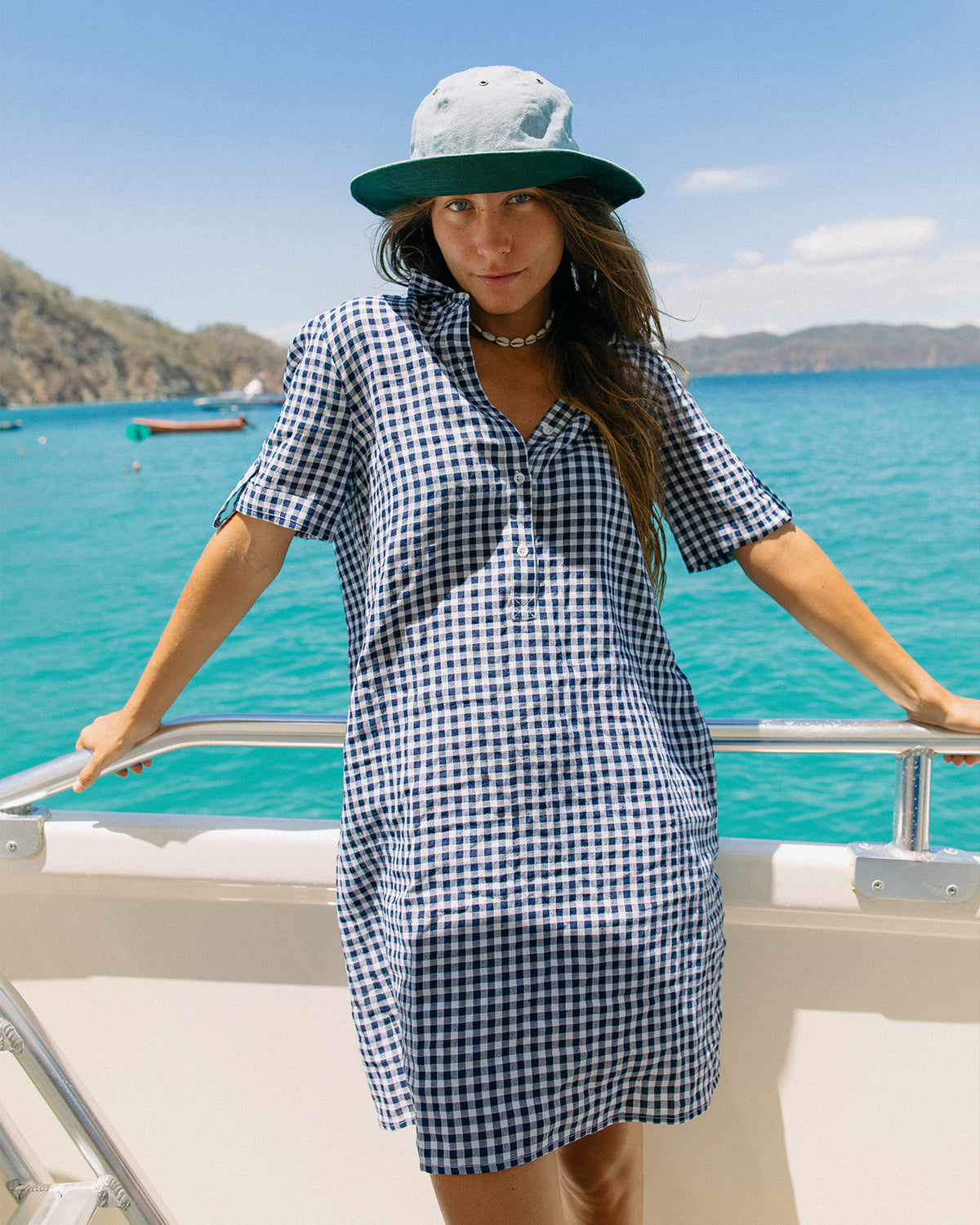 Navy Gingham Linen Beach Cover Up - Lightweight Summer Swimwear Cover-Up for Women - Perfect for Poolside, Beach Vacation & Resort Wear