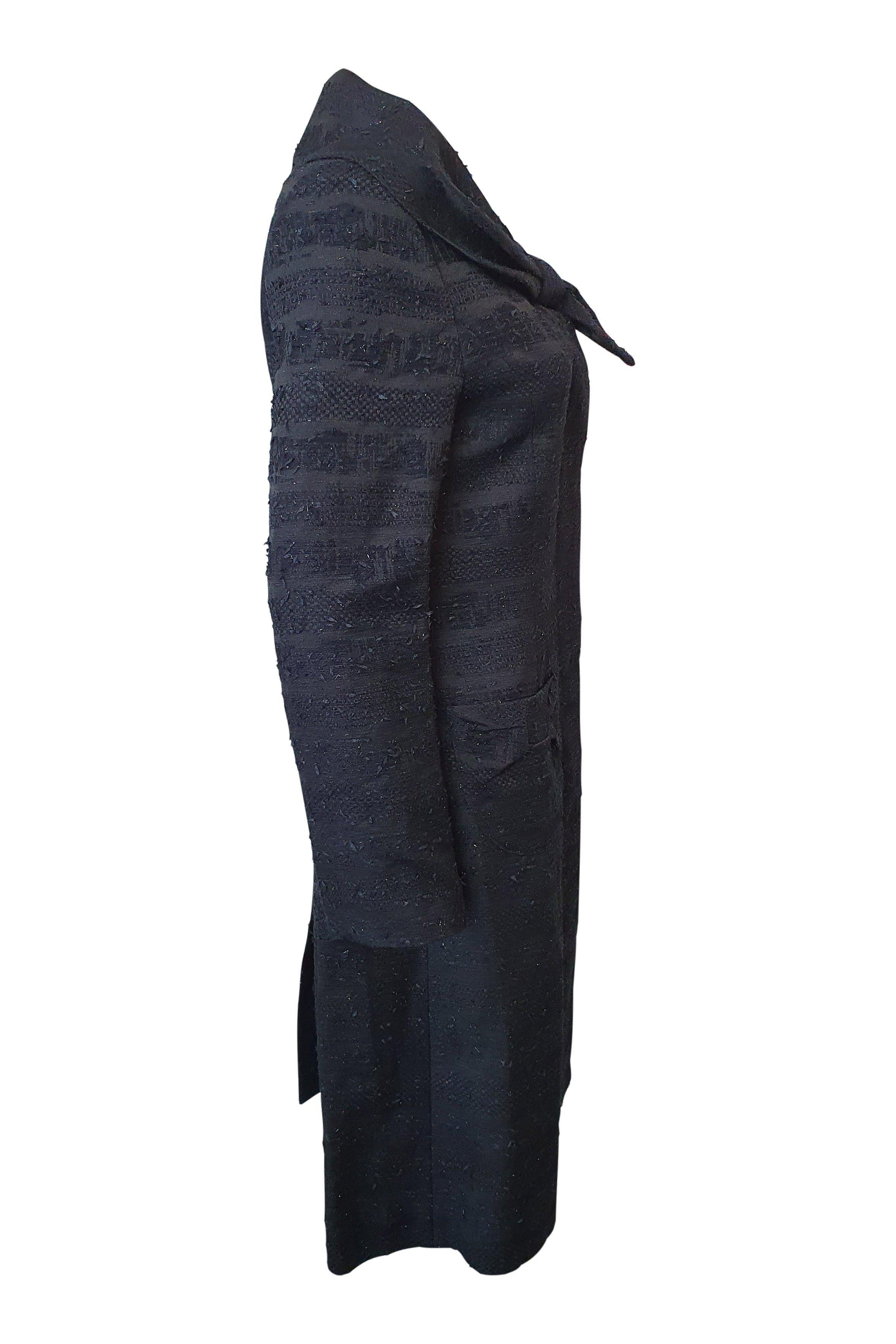 AIDEEN BODKIN Black Rosa Cotton Blend Waffle Long Coat for Women - UK Size 8 | Stylish Winter Outerwear for Casual & Formal Occasions